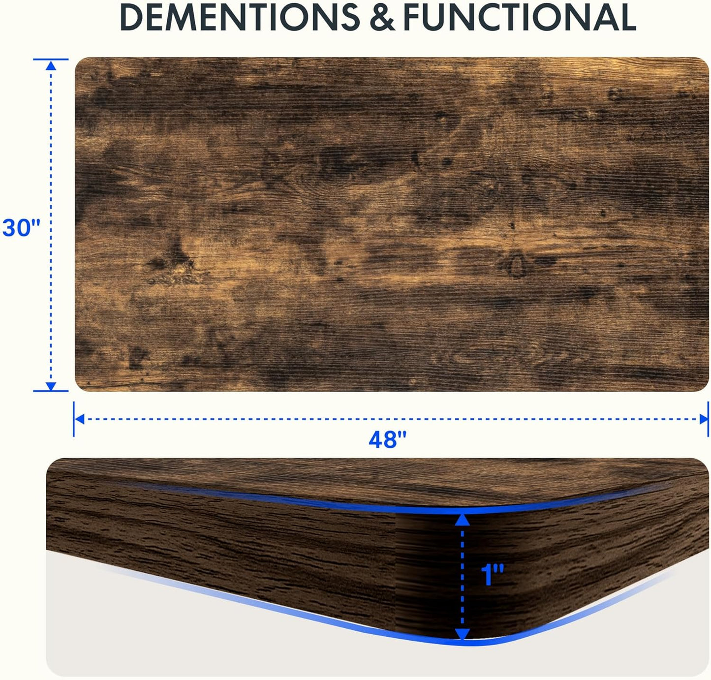FLEXISPOT EN2 Whole-Piece Standing Desk with Clamp Power Strip, 48 x 30 Electric Stand Up Height Adjustable Desk with Cable Management (Gray Frame + 48" Rustic Brown Desktop, 2 Packages)