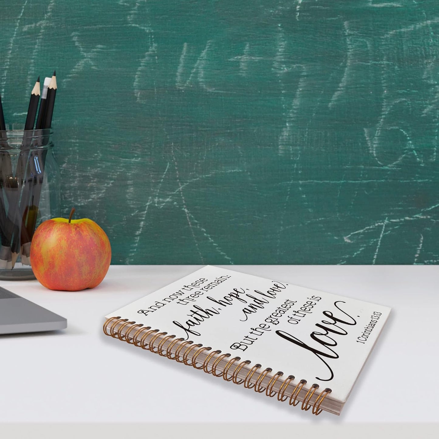VNWEK Christian Bible Scripture 1 Corinthians 13:13 and Now These Three Remains Spiral Notebook Journal 5.5 x 8.3 inches,Christian Themed Lined Hardcover Spiral Notebook,Gifts for Women Teens Girls