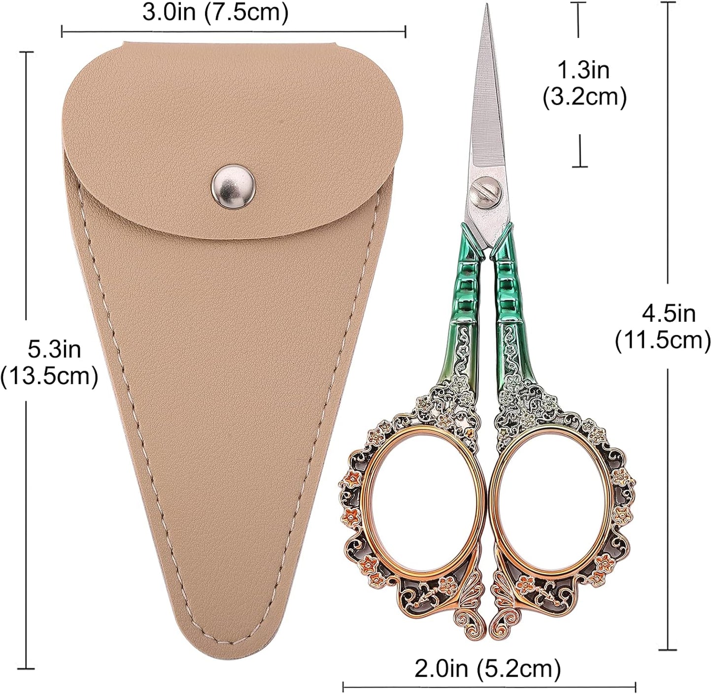 Sewing Scissors Sharp Embroidery Scissors with Sheath, Craft Scissor for Needlework Artwork Threading Cross Stitch Handicraft DIY Tool, 4.5in Gold Green Shears