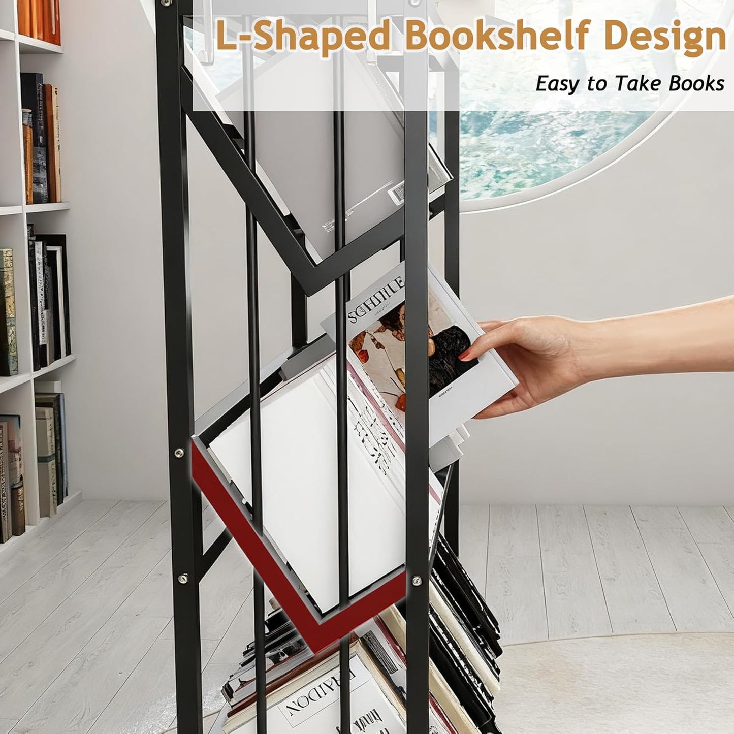 Book Carts with Wheels Library Rolling Book Cart 5 Tier Movable Bookshelf Mobile Large Capacity Organizer Rack for Teacher Classroom Office Room School (57.5'' H)