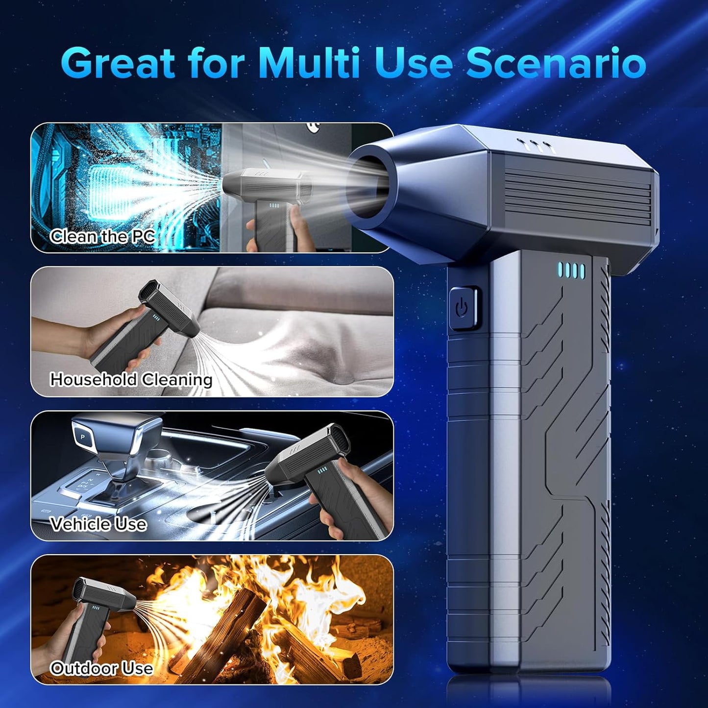 Compressed Air Duster, 8000mAh 130,000 RPM Keyboard Cleaner, Replace Compressed air can, Computer Accessories for Outdoors, PC, Electronics, Snow and Car Dust Off(Deep Black)