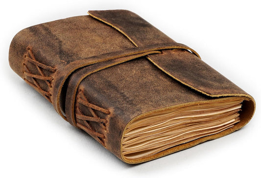 LEATHER VILLAGE Leather Bound Journal - Rustic Brown, 7"X5", 220 Pages - Vintage Blank Paper Diary for Writing, Drawing, Sketchbook, and Travel Notebook - Ideal for Women and Men