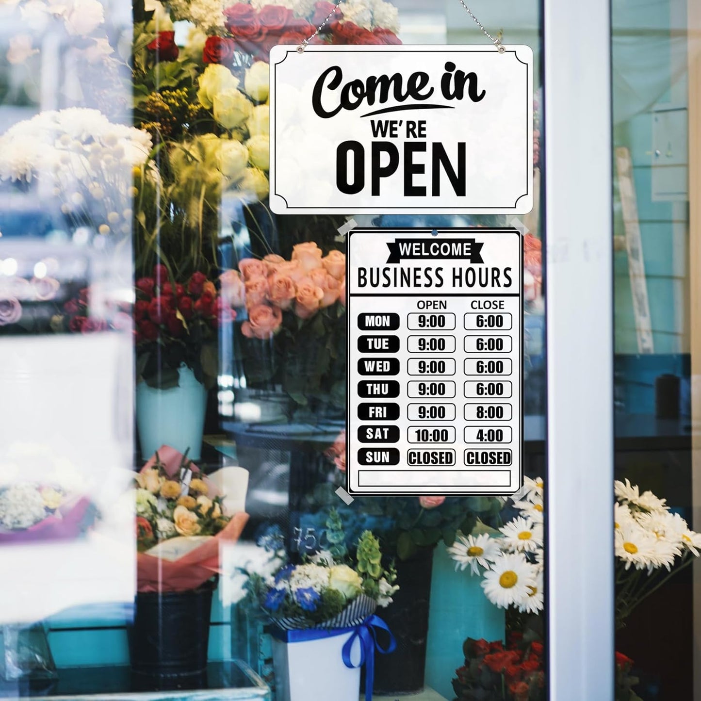 Open Closed Signs Business Hours Sign Set for Window Door Open Signs for Business Hour Closed Open Flip Sign Store Resturant Bar White