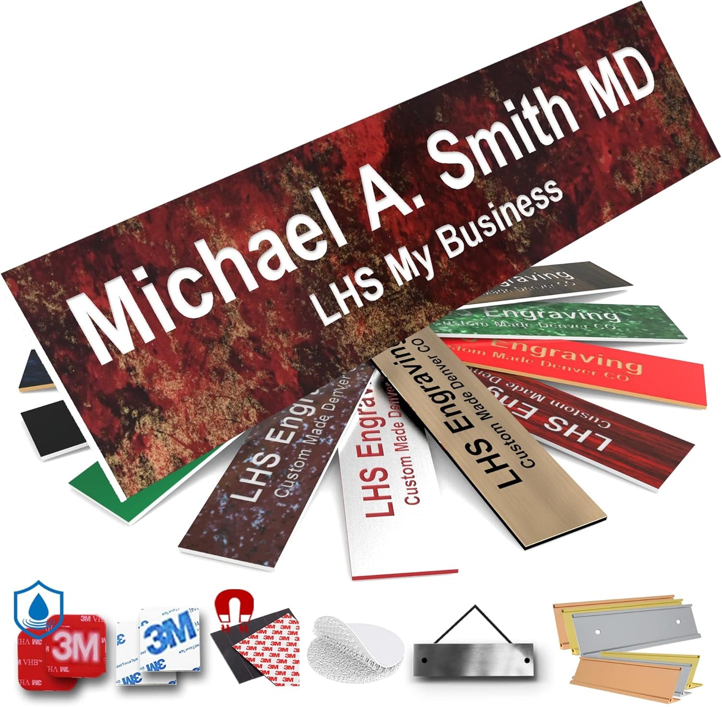 Engraved Door Signs for Office Personalized Rustico Granite Plastic Door Plaque White Letters - Made in USA 2x4 S2