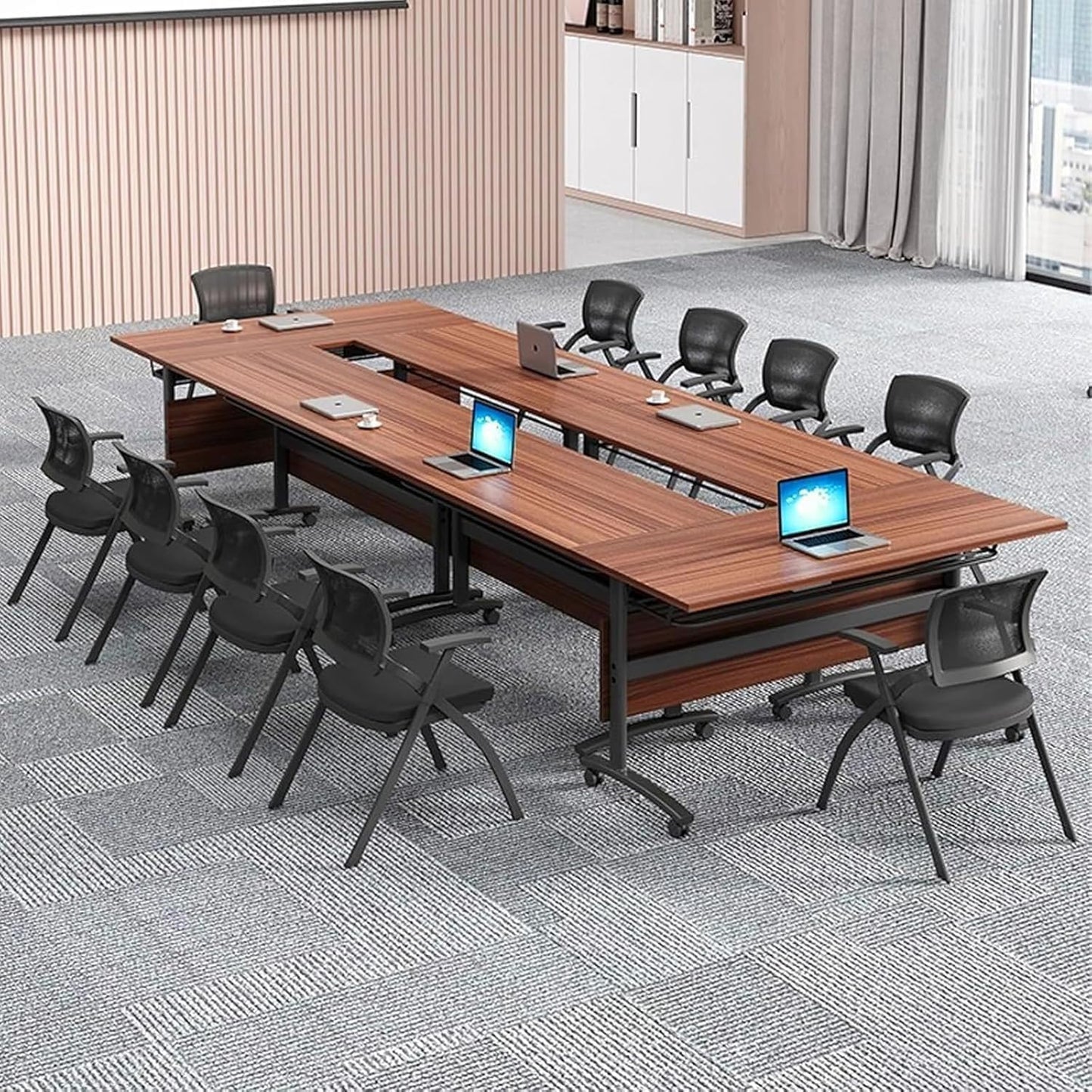 Conference Table, Folding Conference Tables Modern White, Conference Room Table with Wheels, 2-10 People for Office, Meeting Room (4, 1619YHT, 55IN)