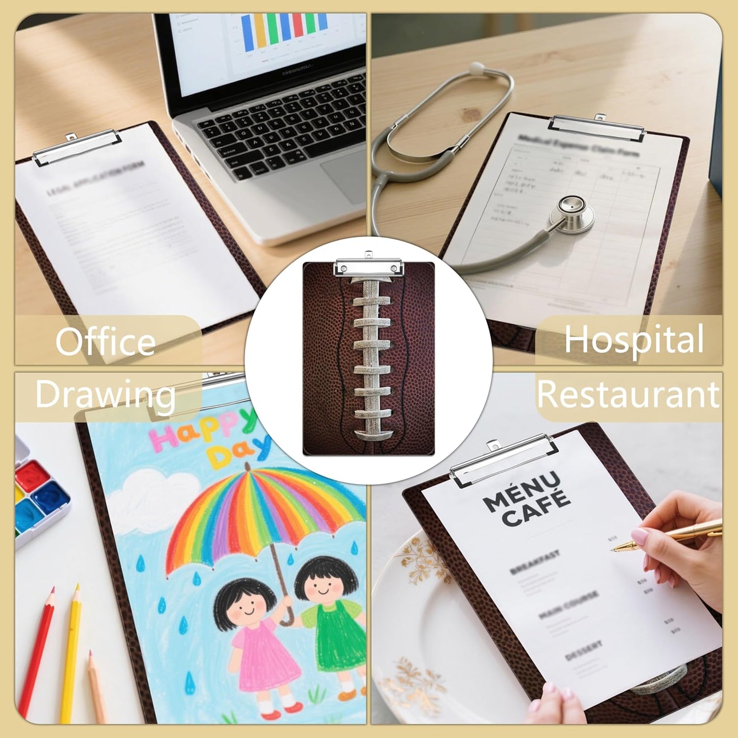 American Football Plastic Clipboards,Decorative Plastic Acrylic Clipboard for Teacher Social Worker Students Office Supplies 8 * 12