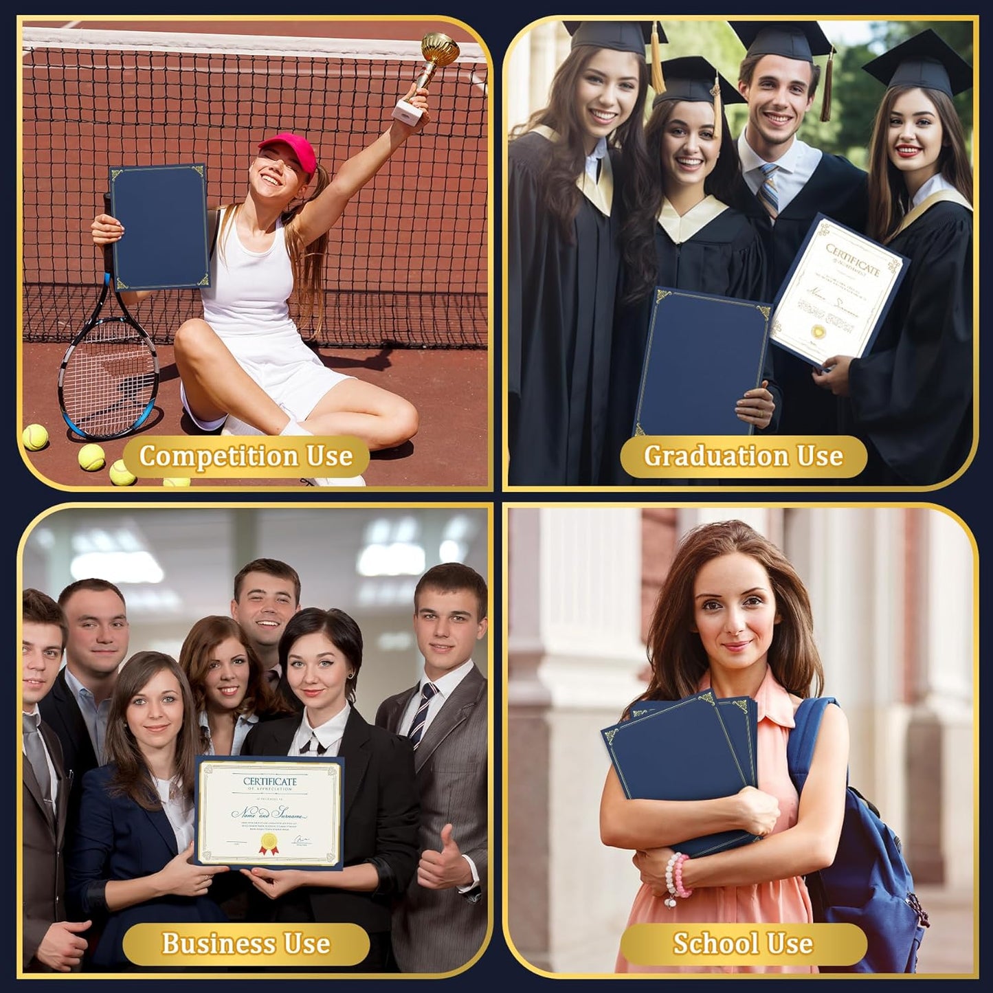 Ndsox 90 Packs Navy Blue Certificate Holders, Graduation Diploma Holders, 350GSM, Diploma Covers with Gold Foil Border for Letter Size 8.5" x 11" Award Certificate Paper, Cardstocks and Documents