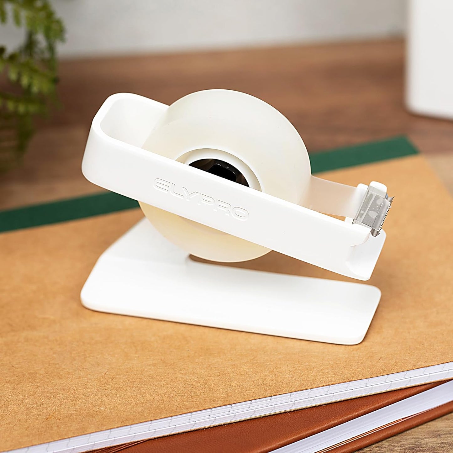 ELYPRO Modern Tape Dispenser for Office Desk - Elegant and Minimalist Design, Heavy Metal Made, Space-Saving, Perfect for Office & Home Use or as a Stylish Gift - Bonus Tape Roll Included (White)