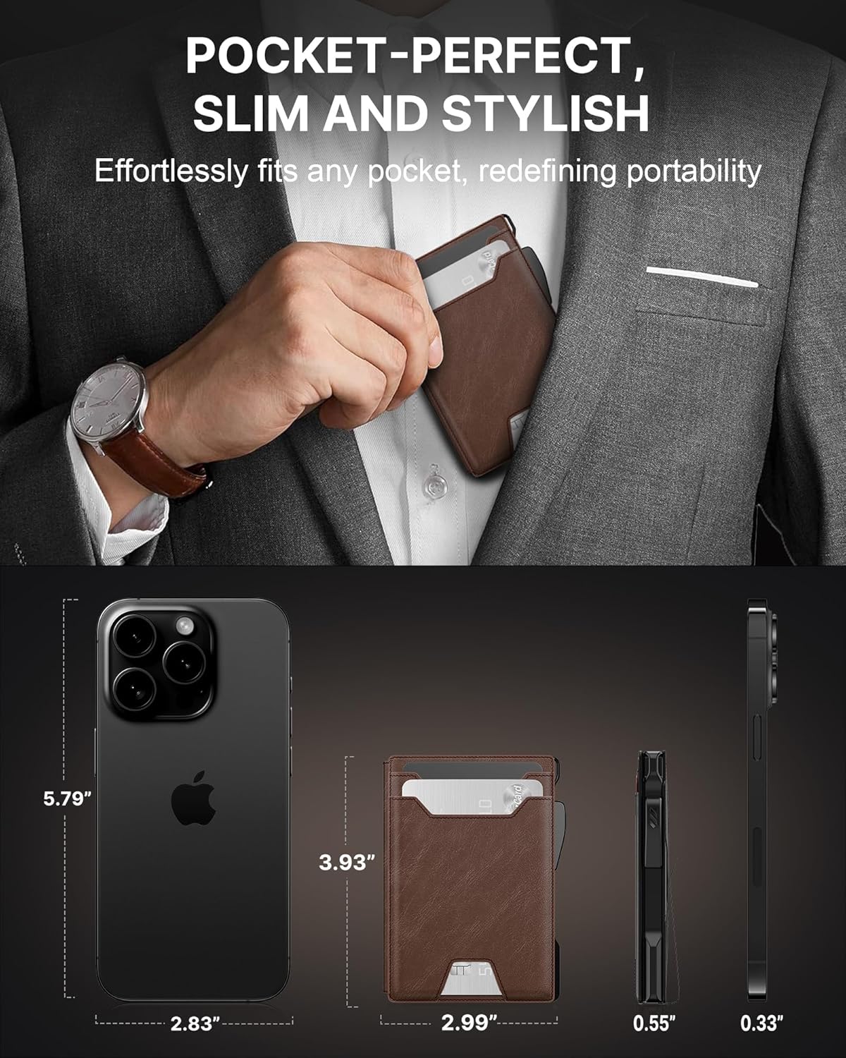 typecase Pop Up Wallet: Slim Wallet with Money Clip, Rfid-blocking, Minimalist, Small, Thin, Compact Card Case, Magnetic Bifold, Front Pocket Wallet, 9-13 Card Capacity, Mens Wallet - Oil Wax Brown