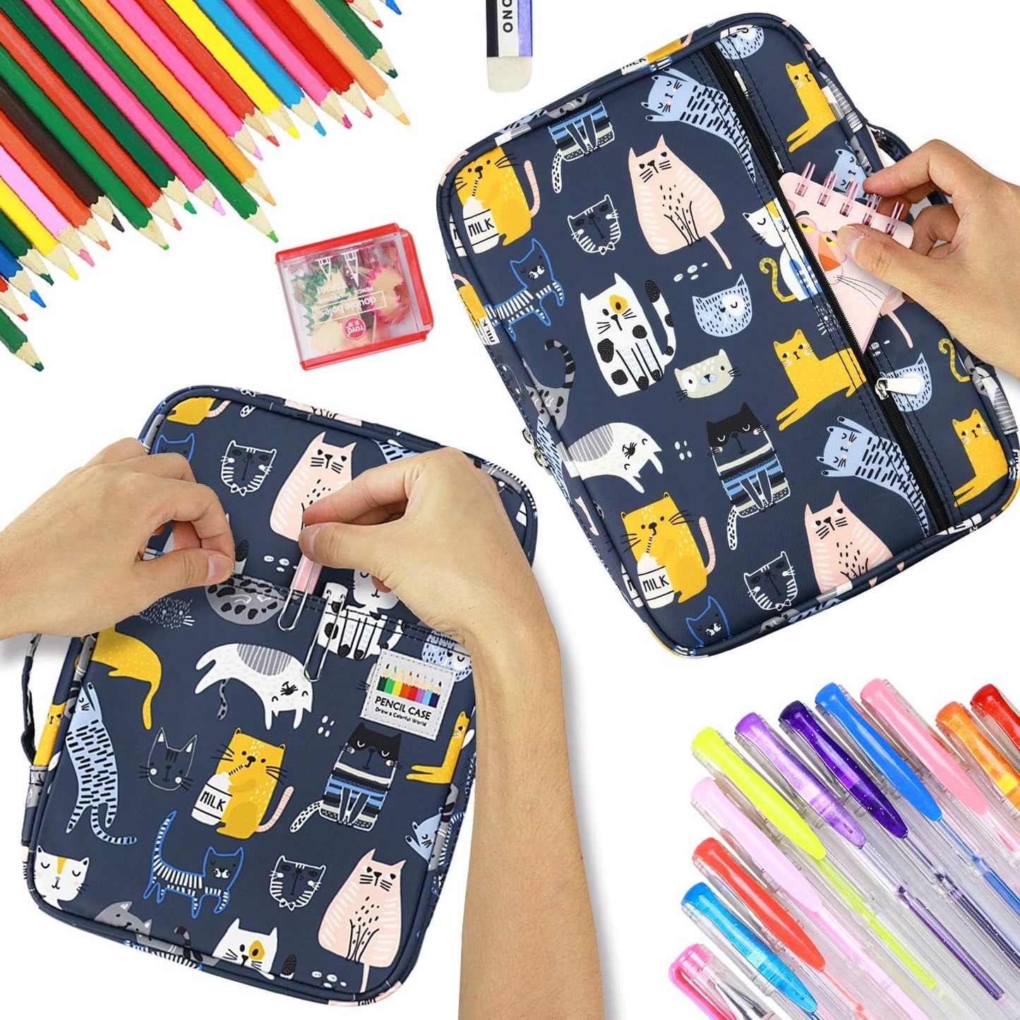 YOUSHARES Colored Pencil Case 166 Slots Pen Case Organizer with Handy Wrap & Zipper, Multilayer Holder for Prismacolor Colored Pencils & Gel Pen (Sports Cat)