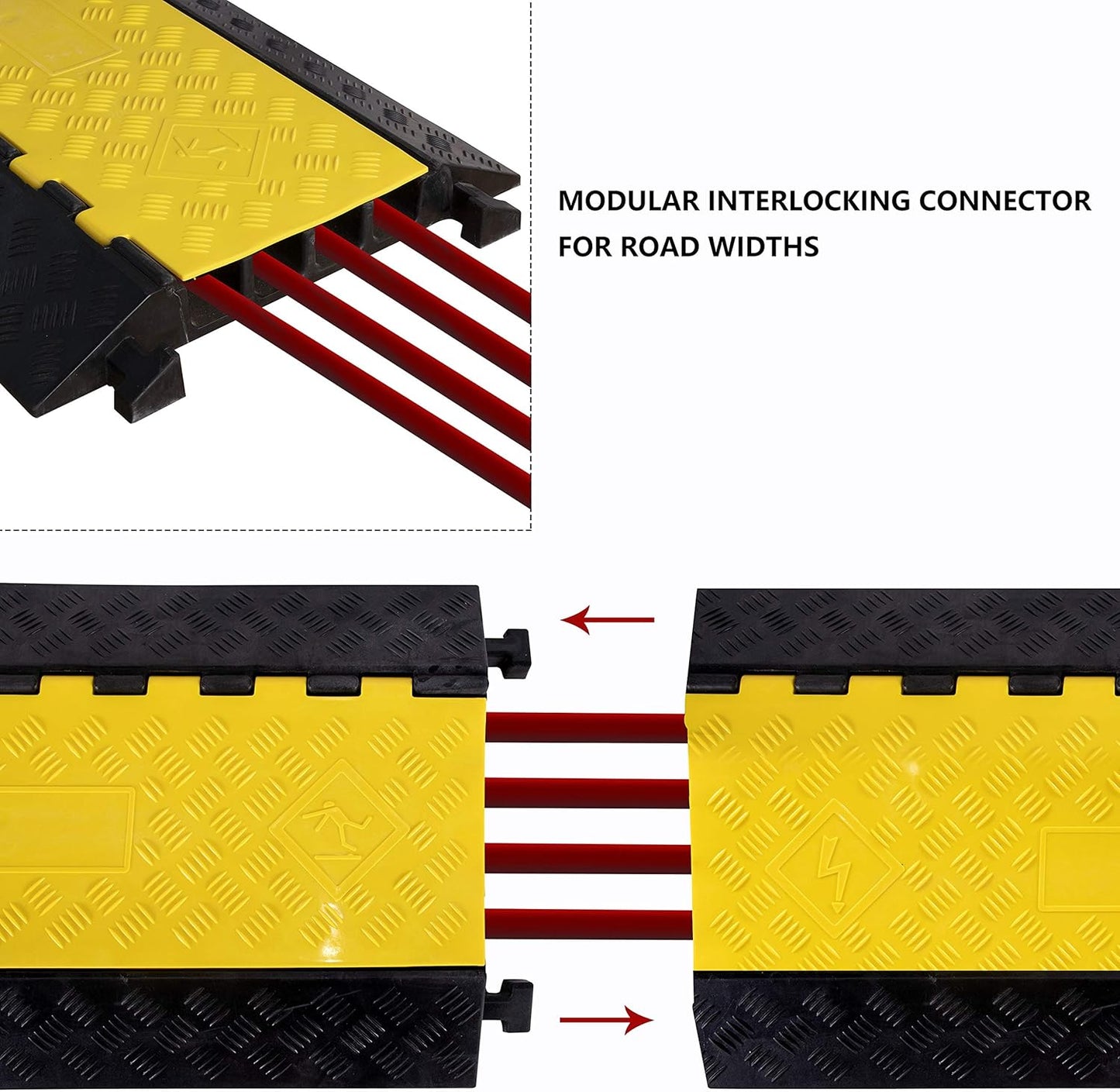 1 Pack Rubber Cable Ramp Hose Cable Protector Ramp 4 Channel 22000Lbs Load Capacity Traffic Speed Bump Wires Power Lines Extension Cord Cover for Indoor Outdoor