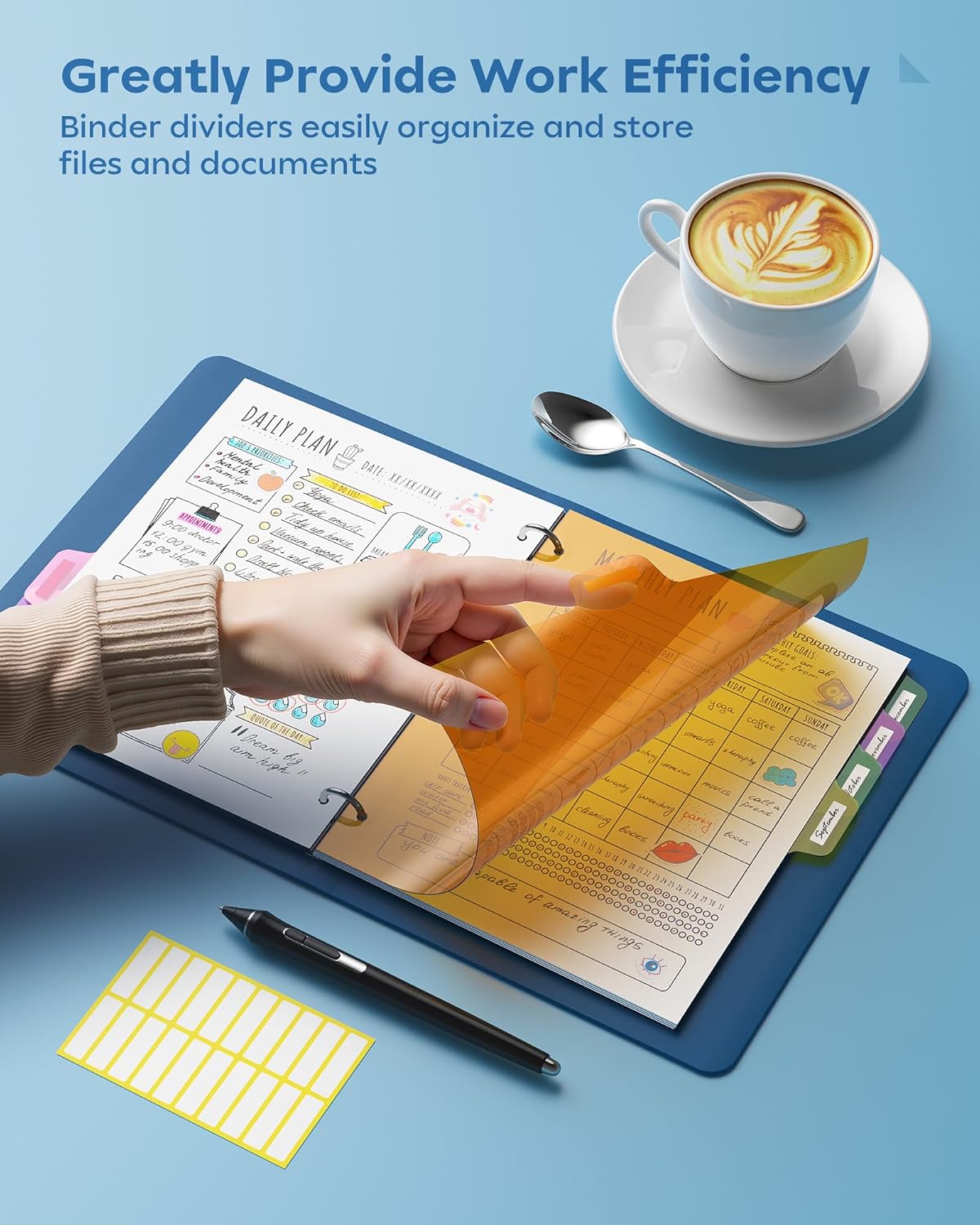 8 Tab Binder Dividers for 3 Ring Binder, 2 Set/16 Count, Thicken, Write & Erase Reusable Waterproof Plastic Binders for School & Office Files, Extra 40 Labels