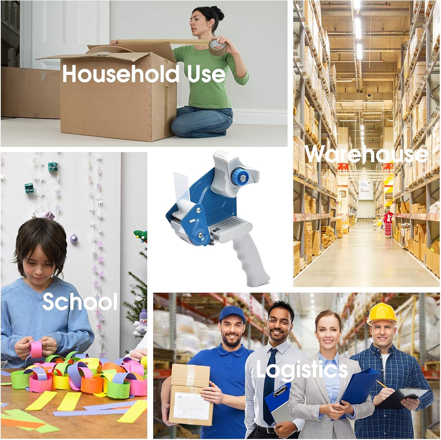 Packing Tape Dispenser Gun (2 Packs) Pacific Mailer 2 Inch Tape Gun Dispenser with 2 Inch Carton Packing Tape, Lightweight Industrial Side Loading Tape Dispenser - Blue