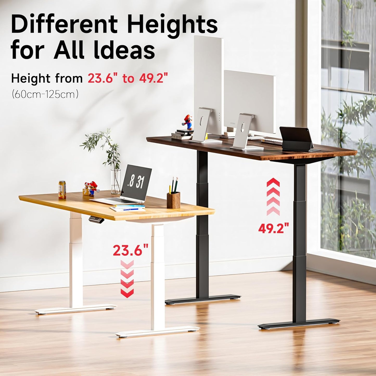 Okin Standing Desk Frame 3 Stage Dual Motor, Electric Stand Desk Legs Workstation up to 49.2",T-Shaped 270lb Load Adjustable Standing Computer Desk Base 43.3-71" for Home and Office,Black