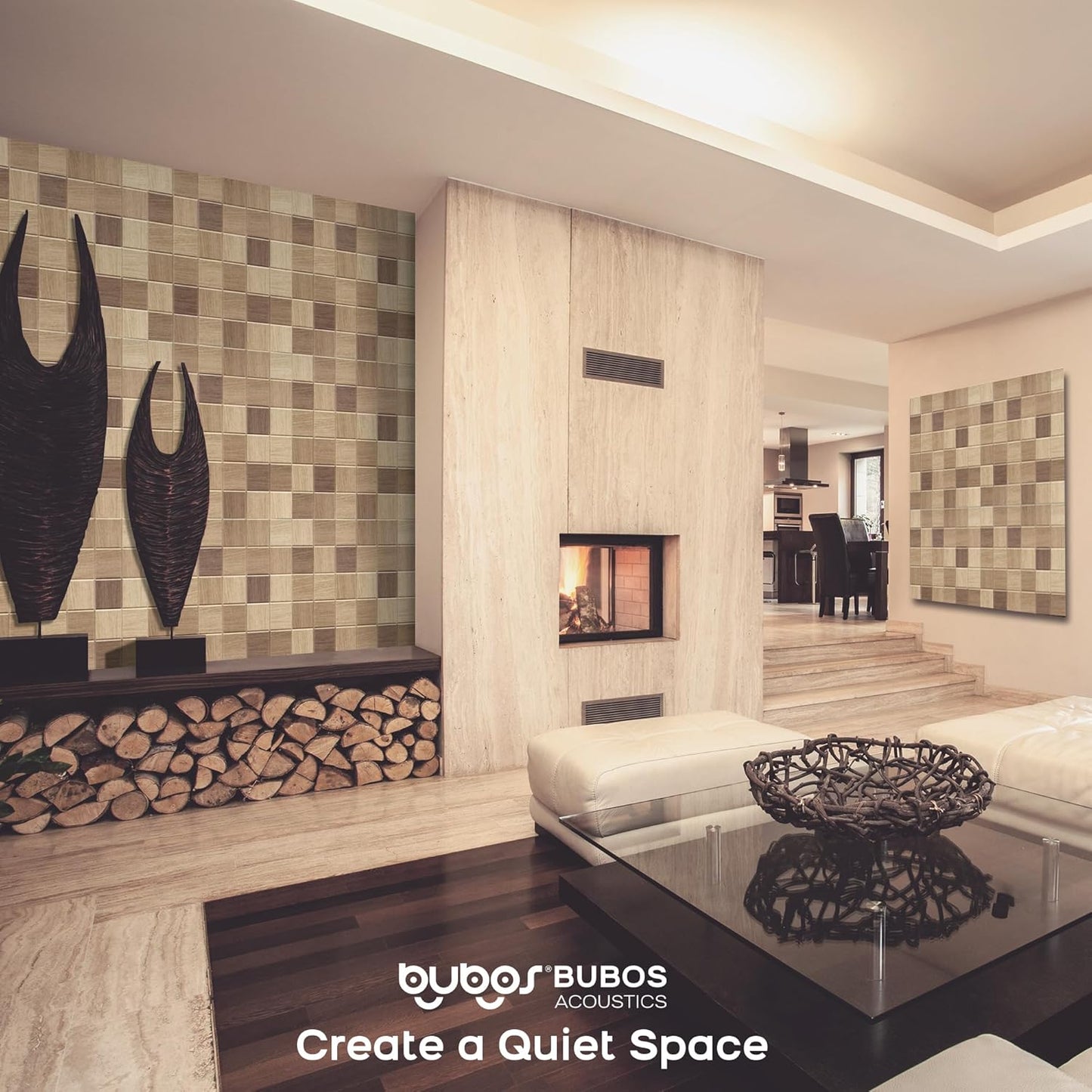 BUBOS Large Acoustic Panels,6 Pack Wood-Pattern Printing Soundproof Wall Panels, Total Size 70.8 x 47.2 Inches Self-Adhesive Decorative Sound Absorbing Panels for Studio, Home,36-Cell Parquet Weave