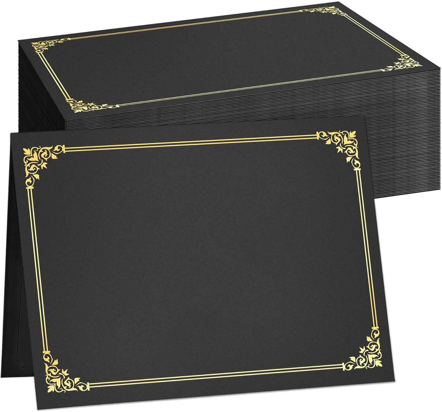 SUNEE Certificate Holders, 50 Packs Black Diploma Holders, Certificate Covers with Gold Foil Border for Letter Size 8.5 x 11 Certificate Paper, Cardstock, Award, Graduation, Documents