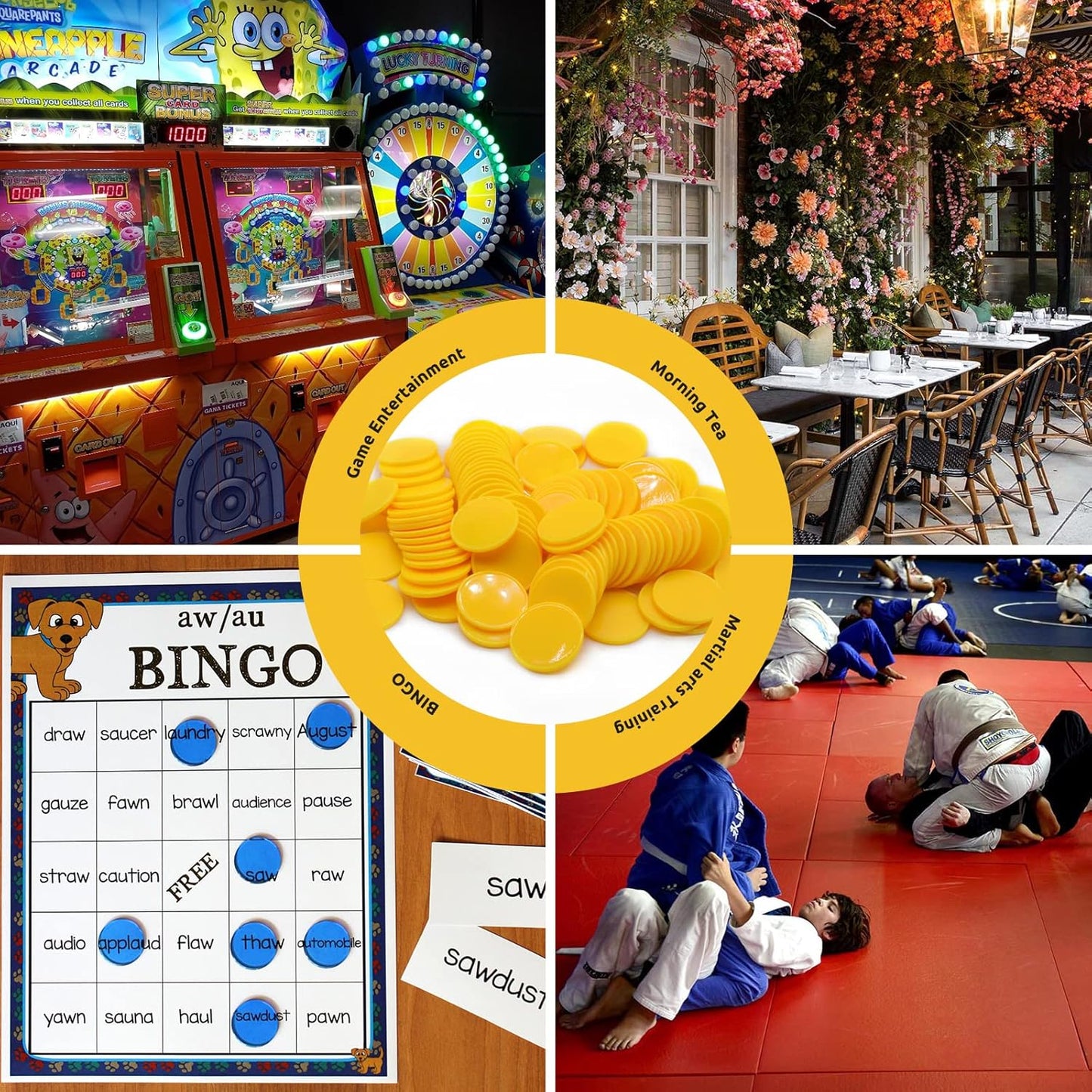 Set of 100 Opaque Plastic Learning Counters Mini Poker Chips Game Tokens with Storage Box (Yellow, 1 Inch)