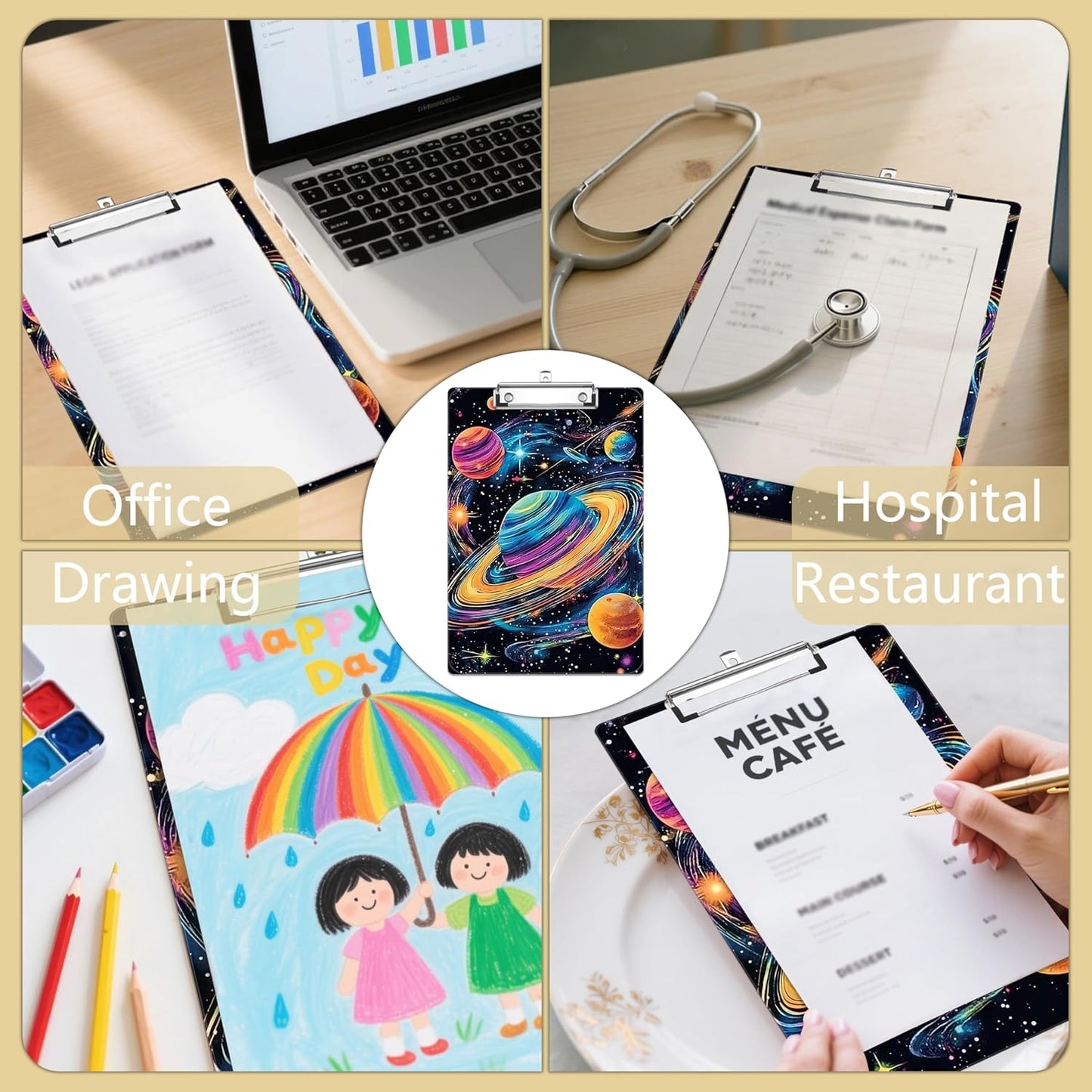 Planet Galaxy Plastic Clipboards,Decorative Plastic Acrylic Clipboard for Teacher Social Worker Students Office Supplies 8 * 12