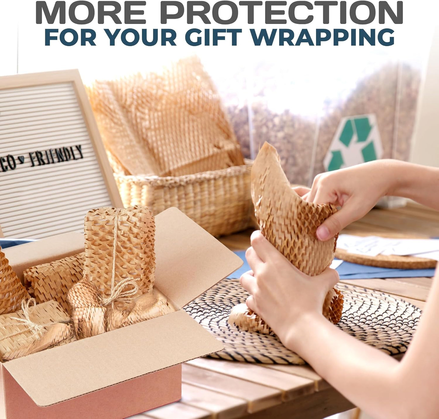 HexcelWrap Mini - Honeycomb Packing Paper, Eco-Friendly, Sustainable Paper Bubble Wrap for Shipping & Moving, Cushioned Packing Material in Easy Self-Dispenser Box - White, 12" x 750'