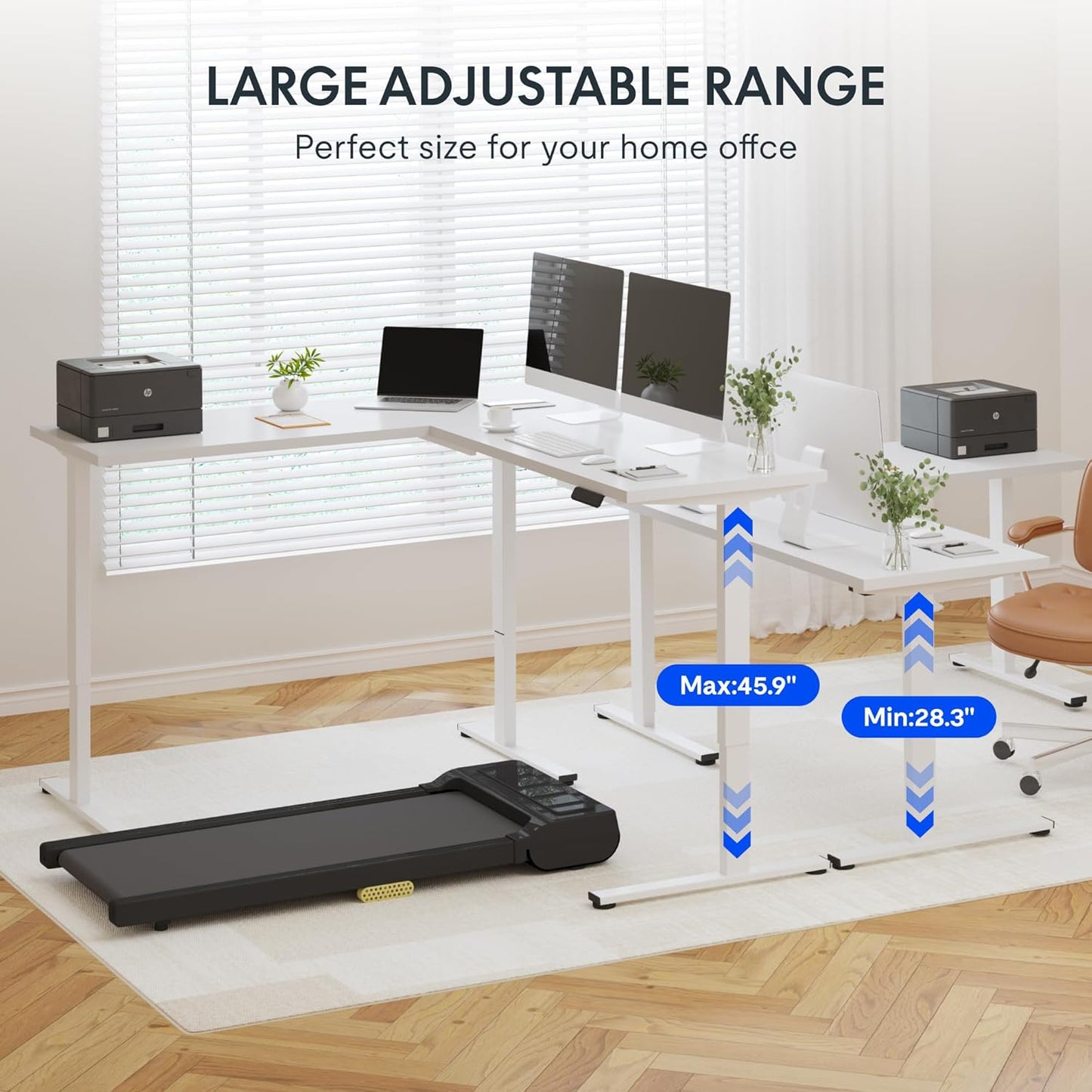 FLEXISPOT L Shaped Standing Desk, 63 x 55 Inch Electric Height Adjustable Corner Desk, Sit Stand Computer Workstation, Preset Controller, Home Office, White Frame with White Top, White Drawer