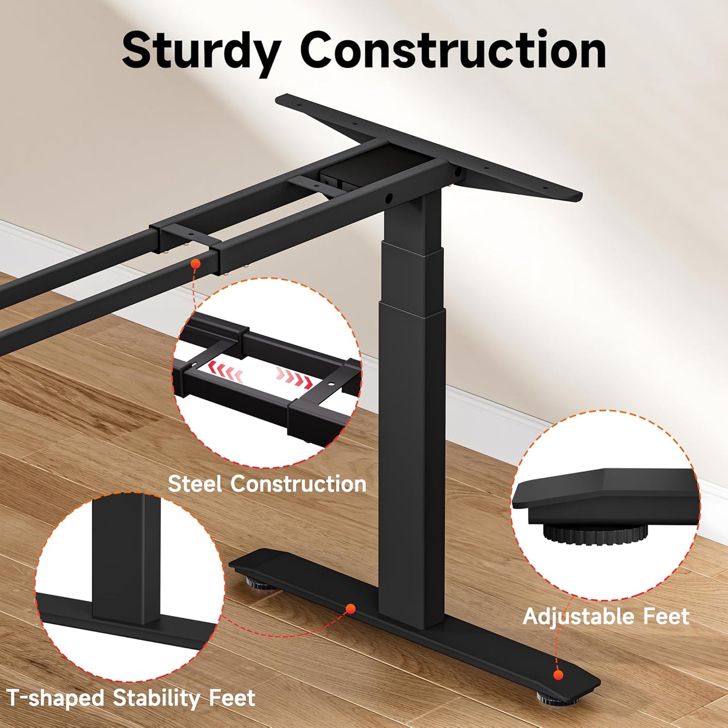 Okin Standing Desk Frame 3 Stage Dual Motor, Electric Stand Desk Legs Workstation up to 49.2",T-Shaped 270lb Load Adjustable Standing Computer Desk Base 43.3-71" for Home and Office,Black