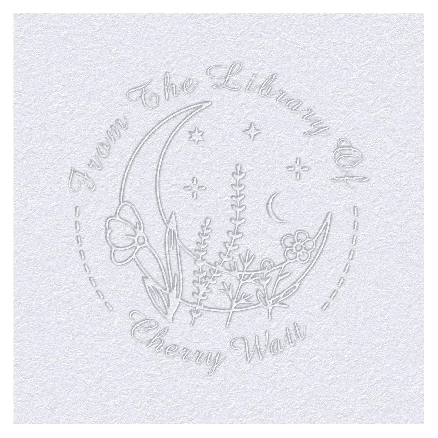 Customized Book Embosser Color Moon Plants Stamp with Your Name or Design Flower Personalized Library Embosser Stamp Custom Books Business Cards Paper Documents Notebooks etc. (Moon-01)