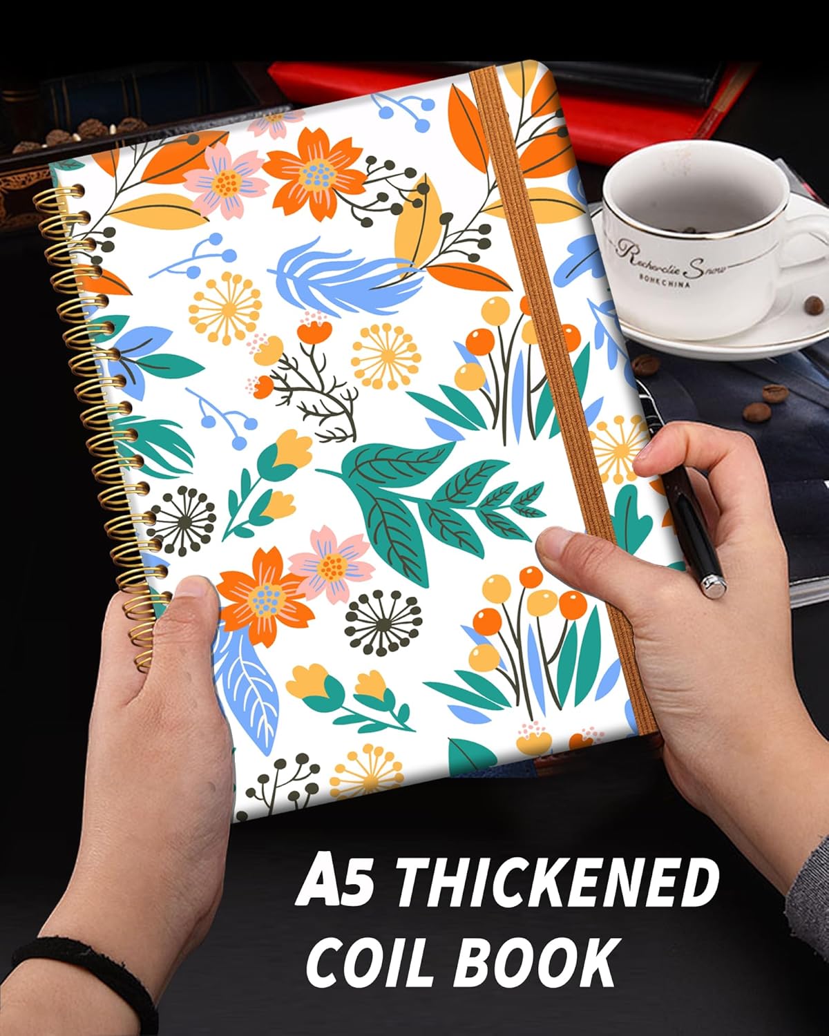 Ruled Spiral Writing Notebook,A5 Hardcover Lined College Journal for Women Lady,Fashion Puppy Watercolor Strong Twin-Wire Binding with Premium Paper,8.4" X 6",Perfect for School,Office,Home Gifts(Colorful Field Floral)