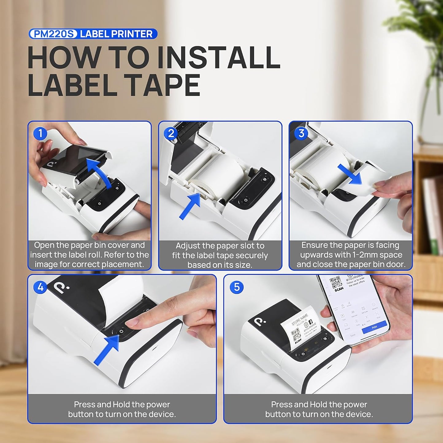 POLONO PM220S Label Maker Machine with Tape, 2 Inch Bluetooth Thermal Label Printer, Portable Sticker Printer for School, Office, Home, Business, Label Maker with 2'' x1.18'' Labels, White