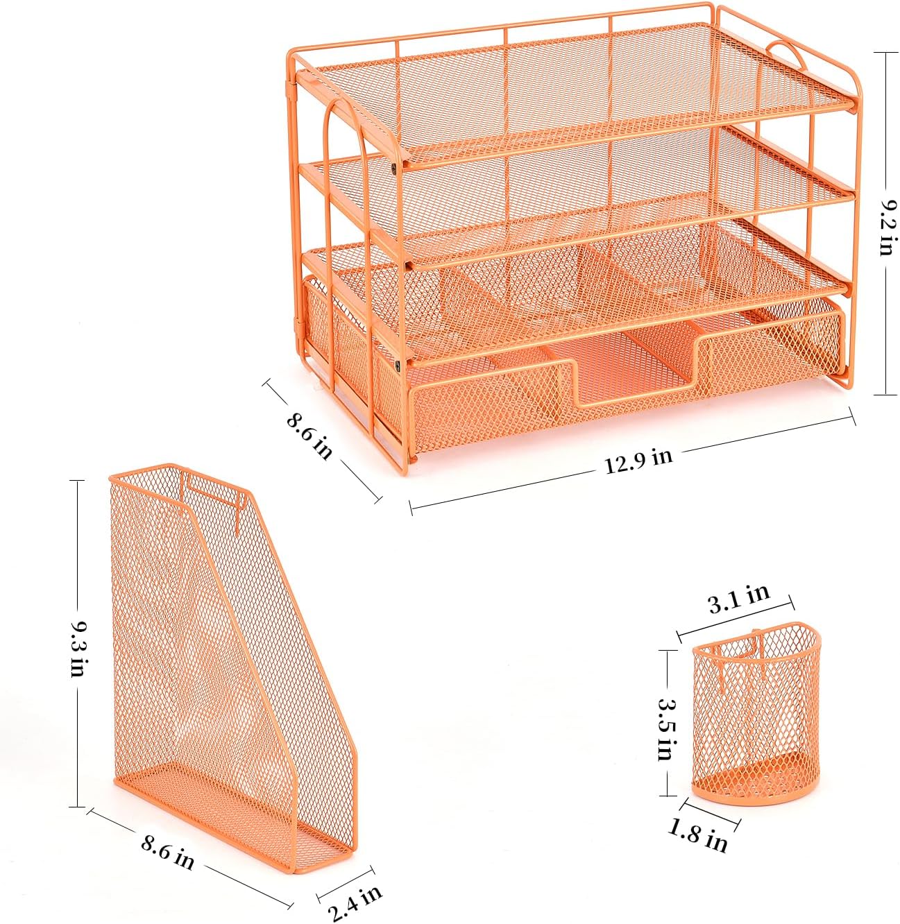 gianotter Paper Letter Tray Organizer with File Holder, 4-Tier Desk Accessories & Workspace Desk Organizers with Drawer and 2 Pen Holder for Office Supplies (Orange)