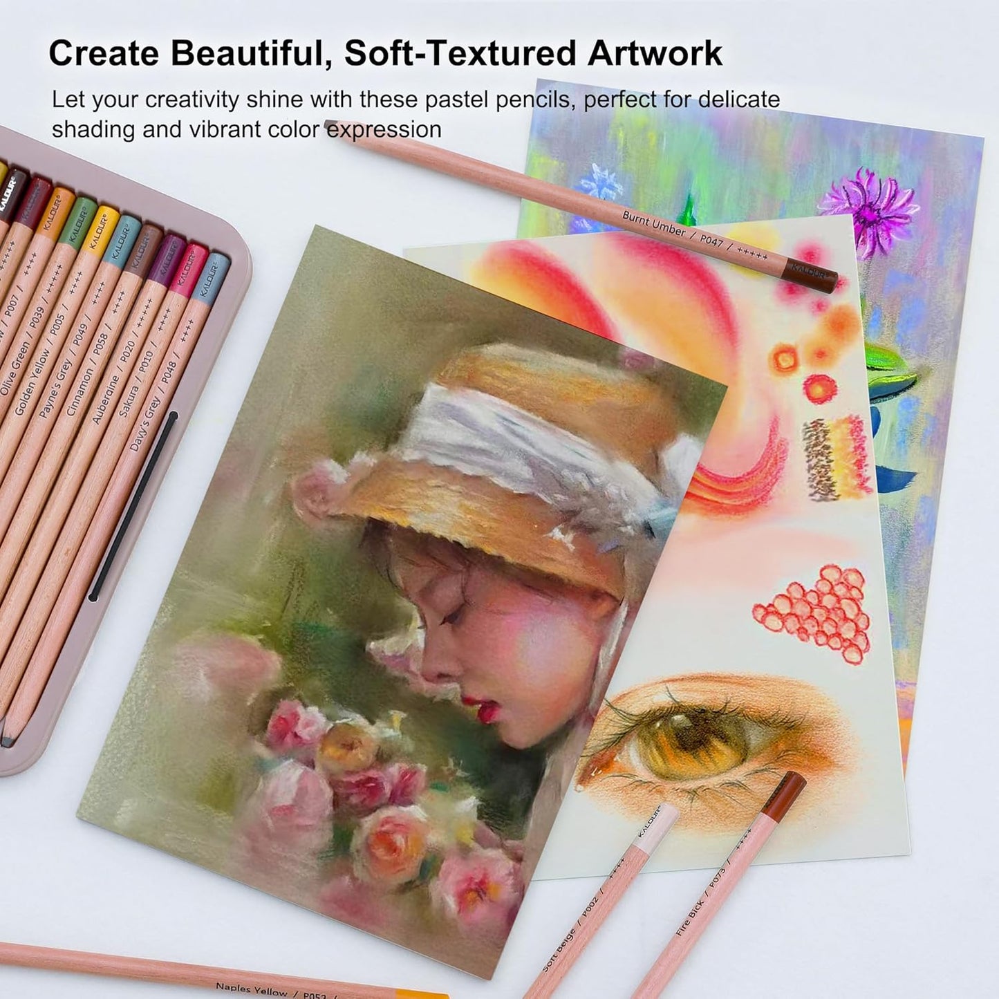 KALOUR Pro Pastel Chalk Colored Pencils,24 Colors portrait set,Color Charcoal Pencils for Drawing Sketching Coloring Shading,Art Supplies for Adults Artists