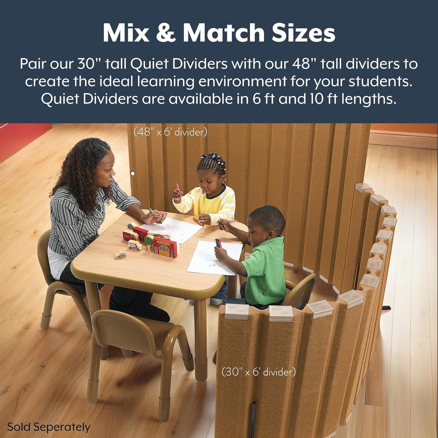 Children’s Factory 30" x 6' Quiet Divider With Sound Dampening Panels, Freestanding Room Divider Wall, Natural Tan