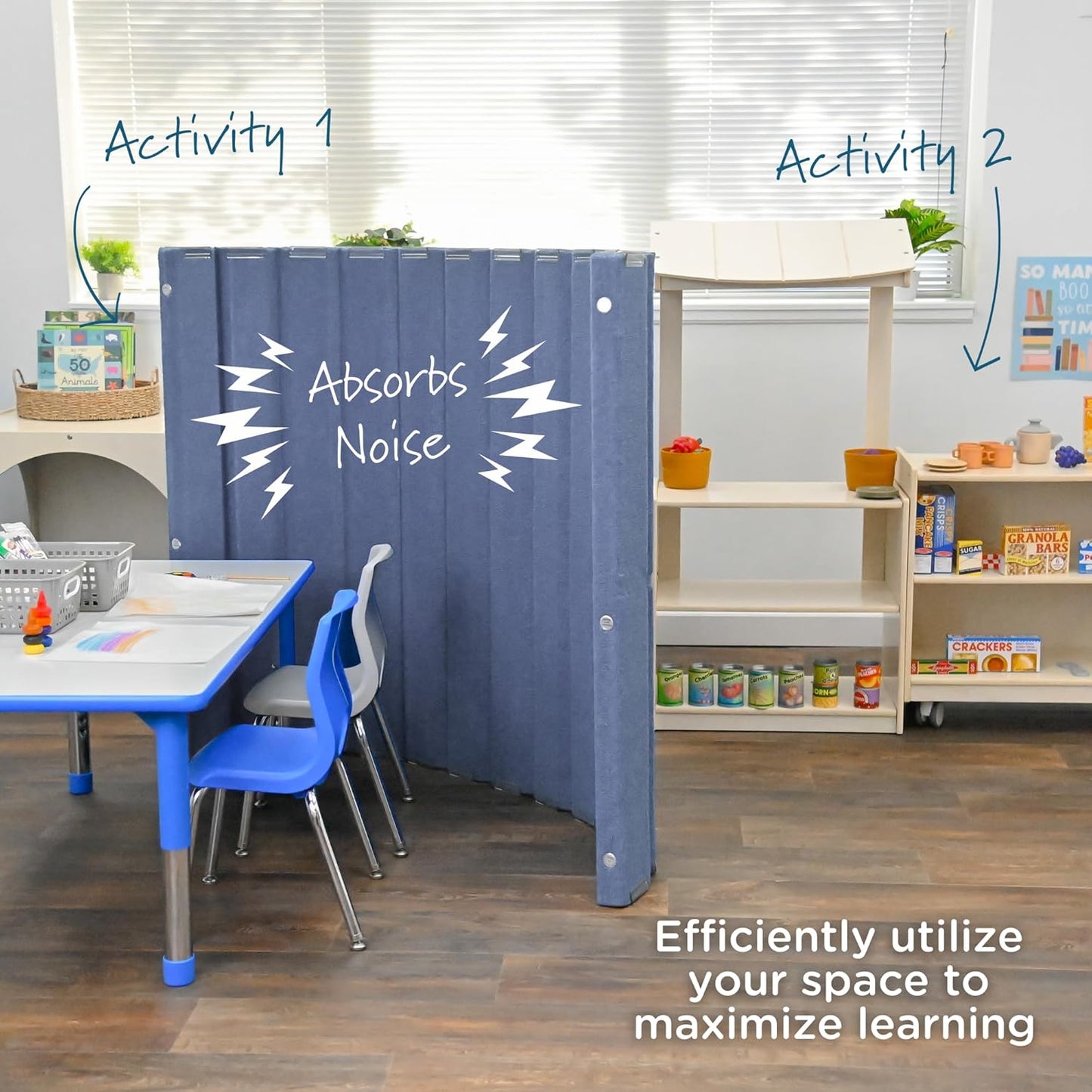 Children’s Factory 48" x 6' Quiet Divider With Sound Dampening Panels, Freestanding Room Divider Wall, Slate Blue