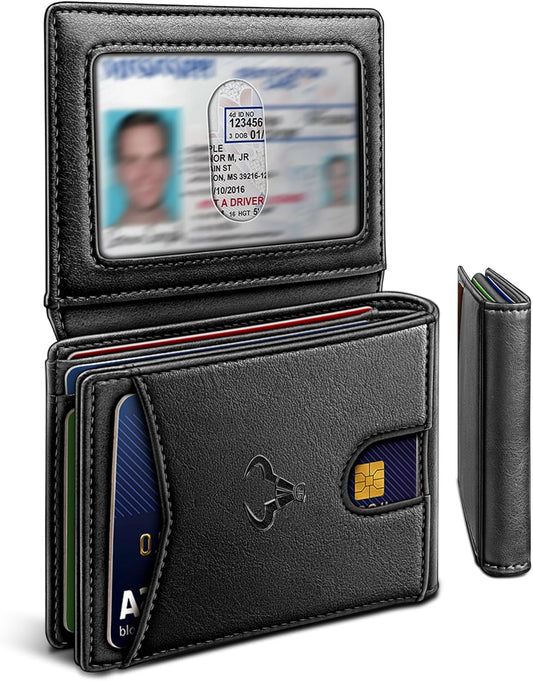 BULLIANT Men Wallet, Slim Leather Wallet Front Pocket Card Holder Gift For Men 11 Slots RFID Blocking