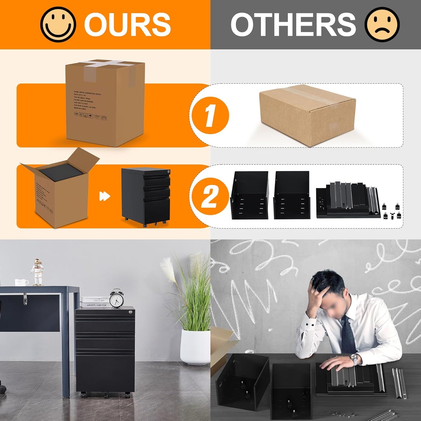 Aobabo Steel 3 Drawer Mobile File Cabinet with Lock, Under Desk Metal Filing Cabinet, 23.6''H A4/Legal/Letter Size Fully Assembled Except Wheels, Black