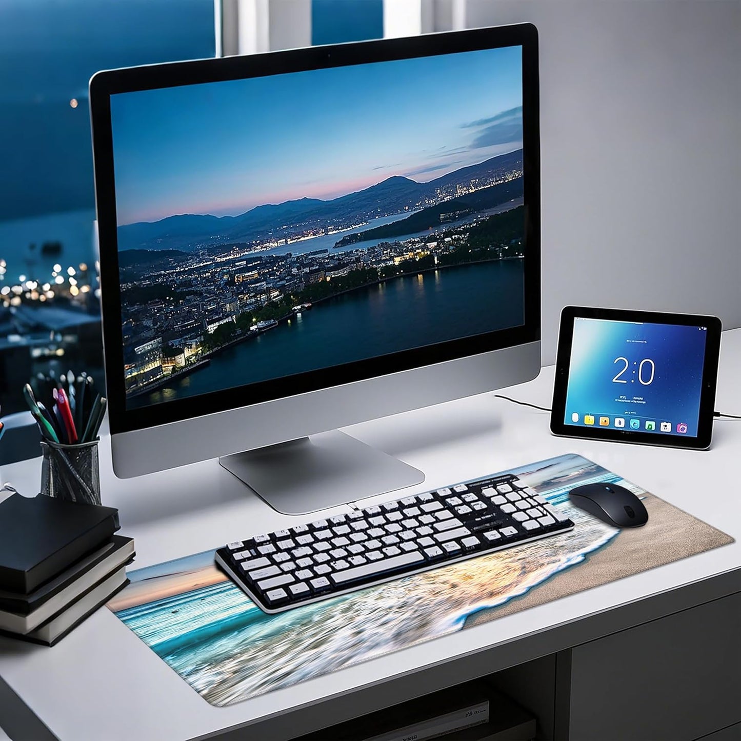 Mouse Pad with Beach View – Sunrise Scenery Desk Pad – Portable Computer Mousepad – Gaming, Office, Waterproof, Non-Slip, Stitched Edges 31.5 x 11.8inches x 3mm