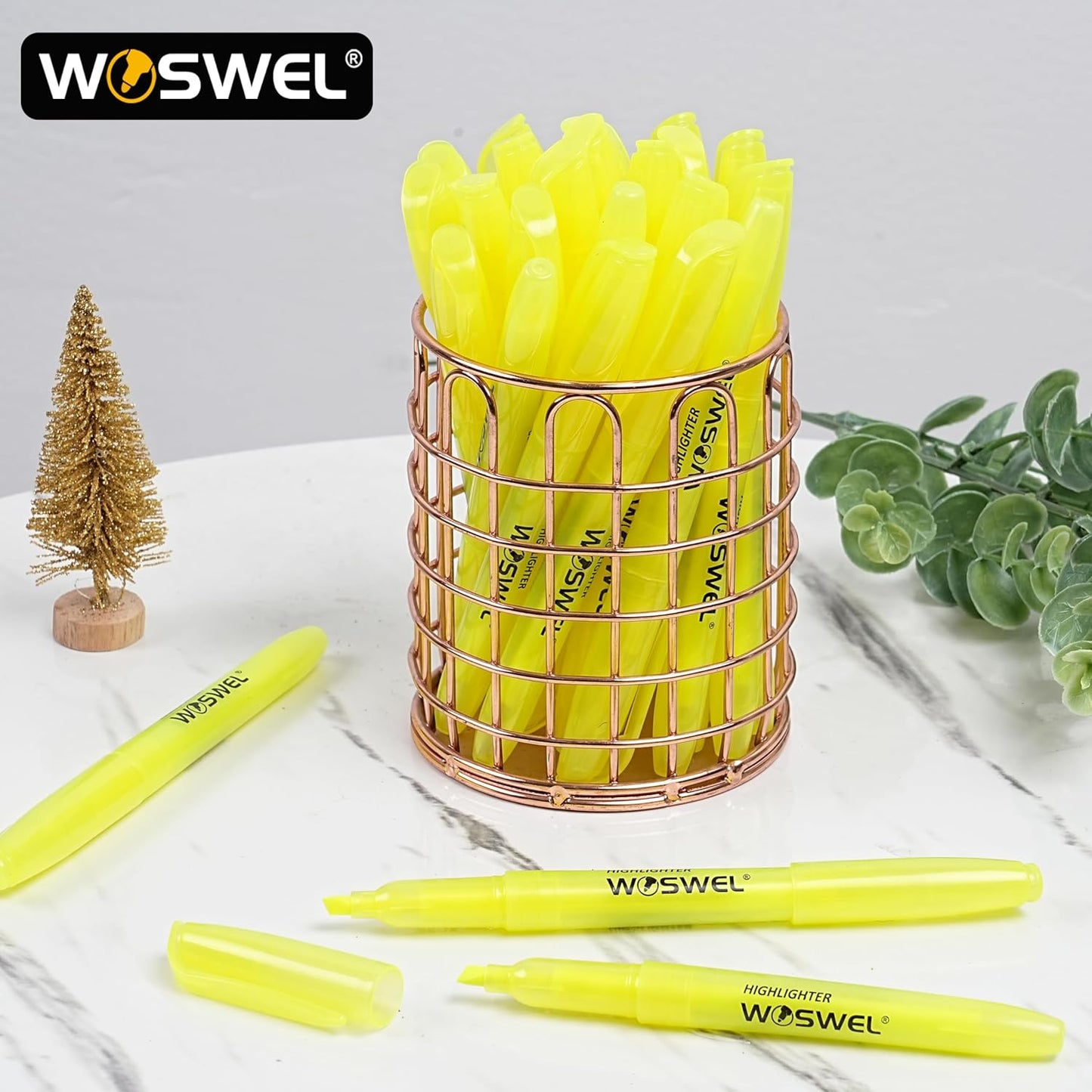 Highlighters Bulk, Woswel 120 Pack Fluorescent Yellow Highlighter Markers Set for Underlining, Color Transparent Visible Fluorescent Pen Shell, Wide Chisel Point Mark,Perfect for Classroom,Office,Home