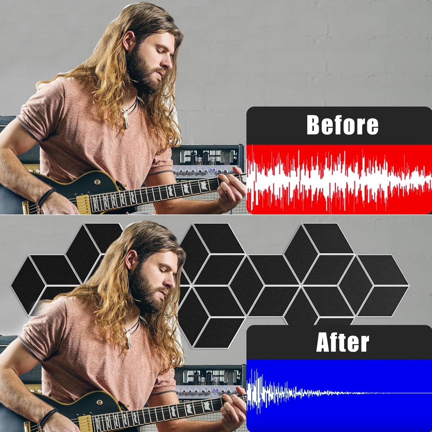 22-Pack Self-Adhesive Acoustic Panels, 12" x 10" x 0.4" – High-Density, Flame-Resistant Soundproof Foam. Absorbs Noise and Eliminates Echoes. Enhance Your Space with Hexagonal 3D Design(BlackFace)