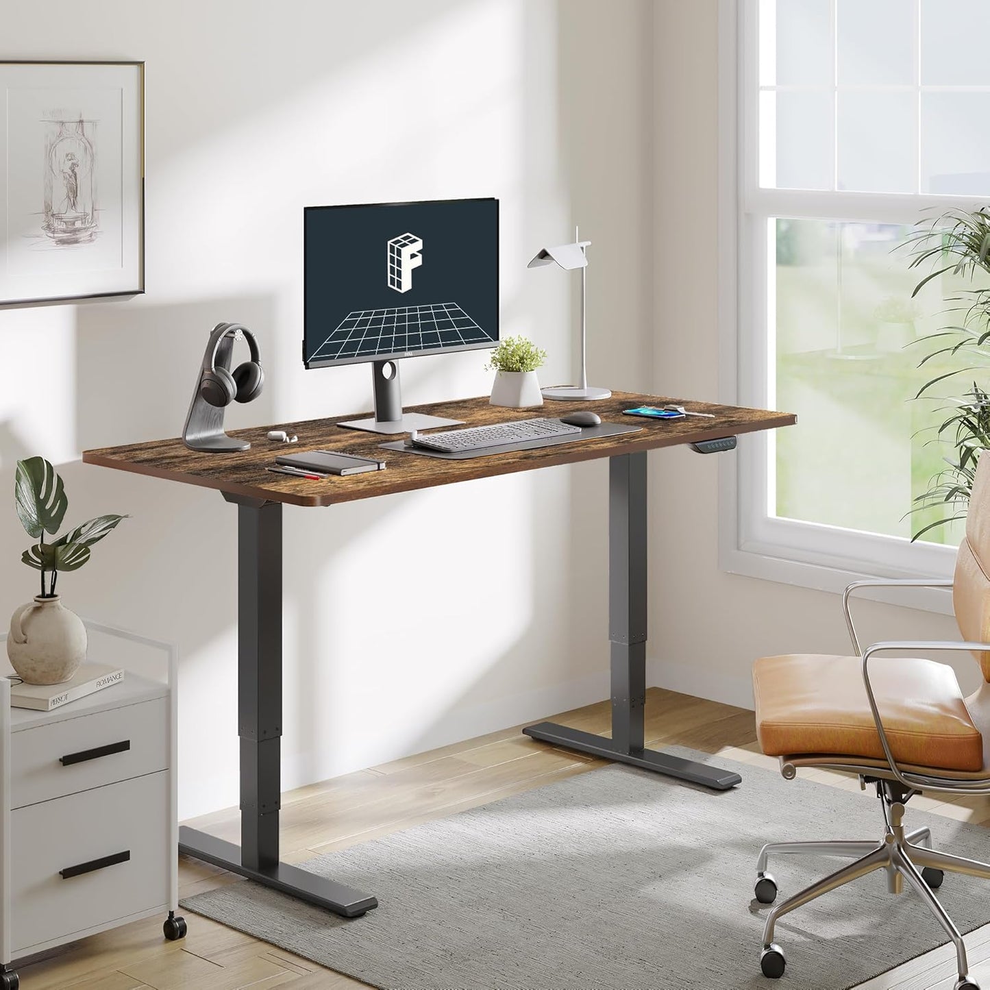 FLEXISPOT E6 MAX Dual Motor 3 Stages Standing Desk 48x30 Inch Whole-Piece Board Electric Height Adjustable Stand Up Desk 150KG Load Capacity(Black Frame + Special Walnut Desktop)