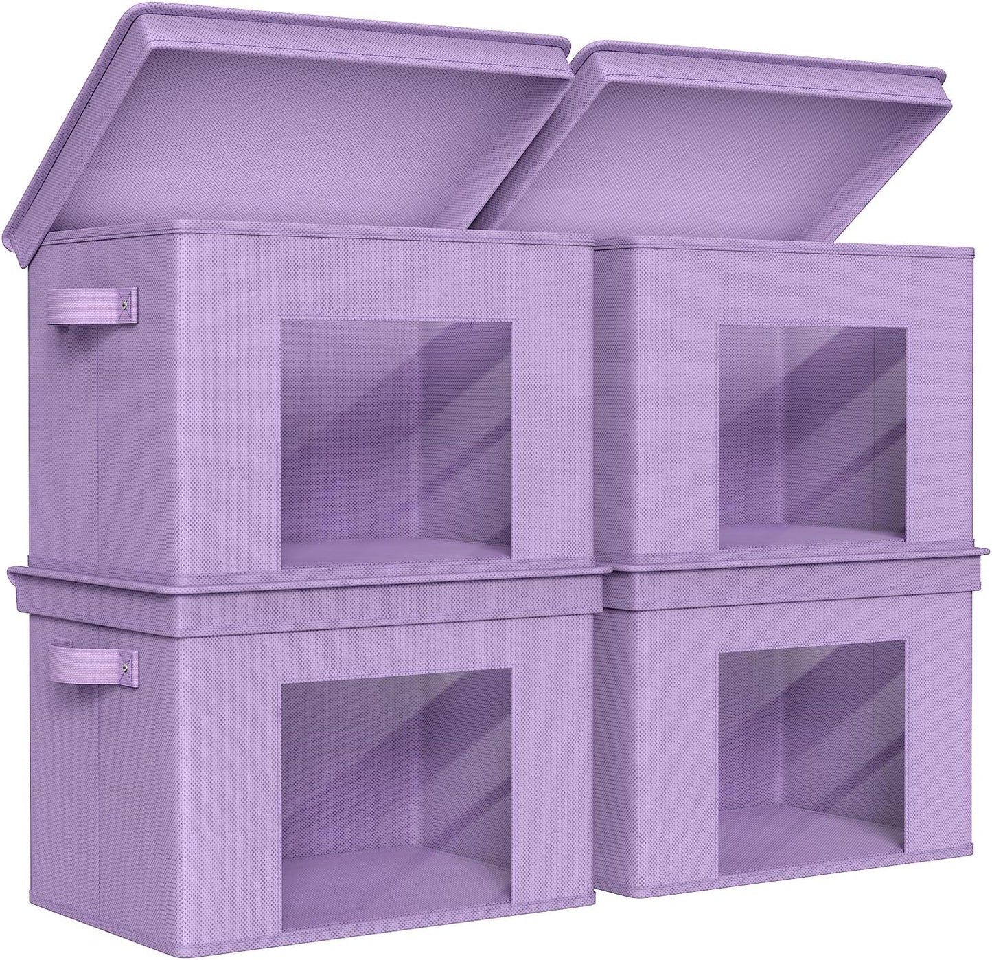 Univivi Foldable Fabric Storage Boxes Large Storage Bins with Lids [4-Pack] Collapsible Storage Cubes Organizer Containers Organization Baskets for Home, Bedroom, Closet (Purple, 17“ x 12” x 12")