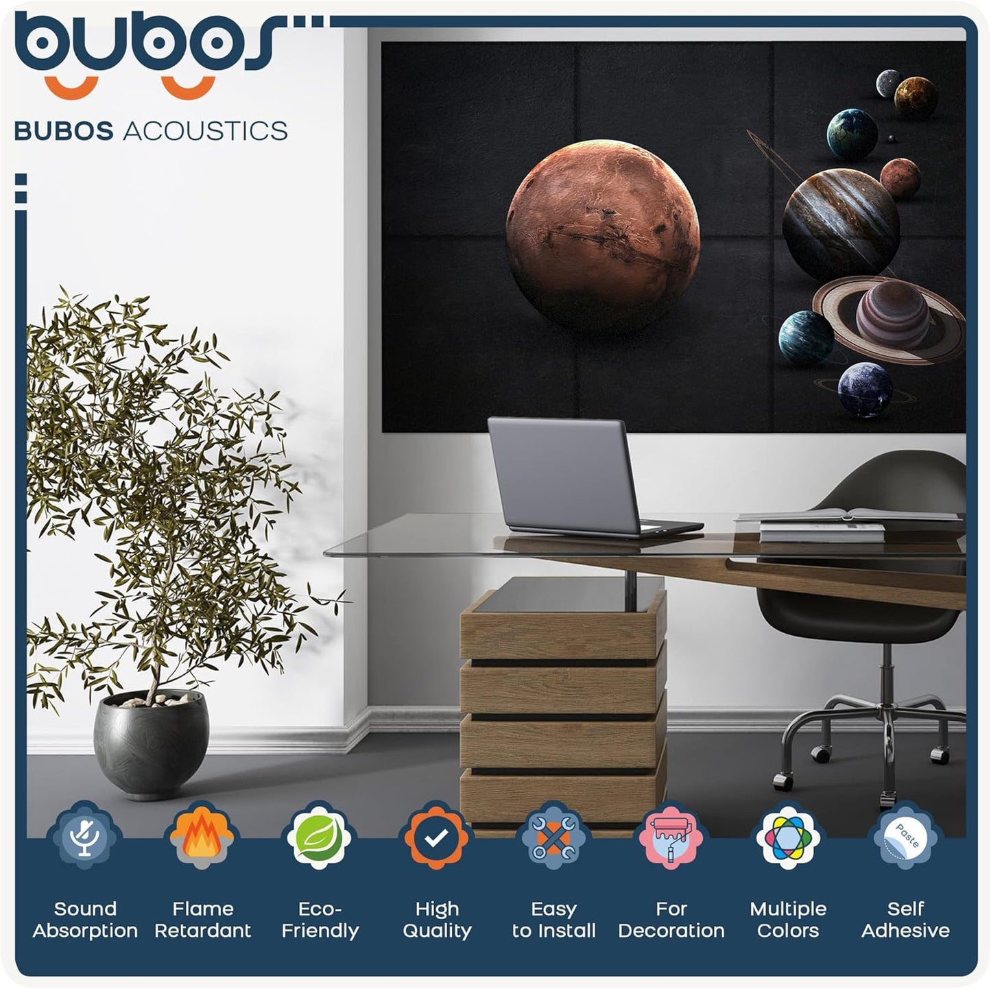 BUBOS 7 Pack Art Acoustic Panels Soundproof Wall Panel,70.8X47.2 Inches Large Sound Absorbing Panel,Self-adhesive Decorative Acoustical Wall Panels, Acoustic Treatment for Home Office（Mars）