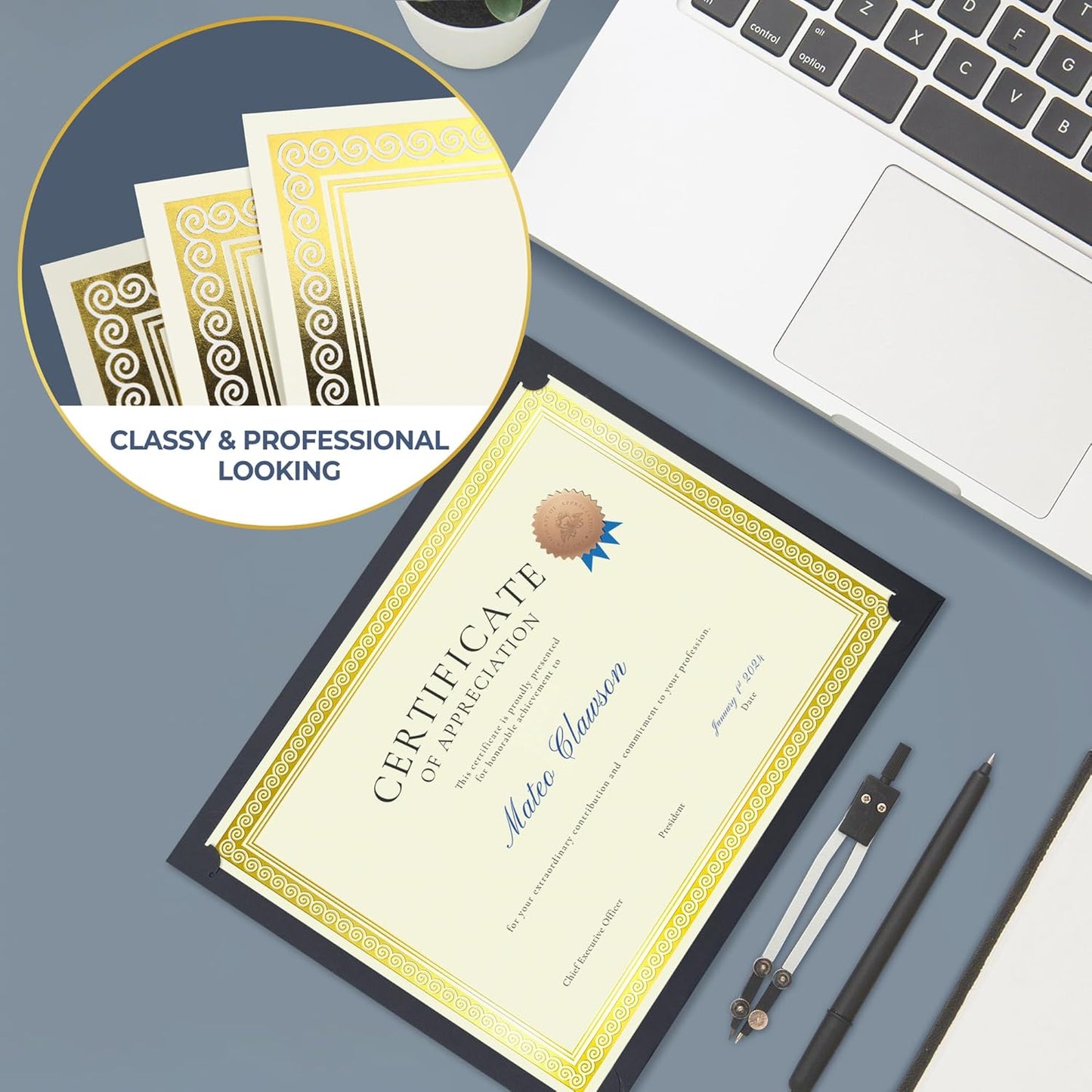 SUNEE 200 Sheets Certificate Papers - Blank Gold Foil Border, 8.5x11 for Diploma, Certificates, Participation Awards, Document Cardstock Paper and Inkjet Printer Friendly (Ivory)