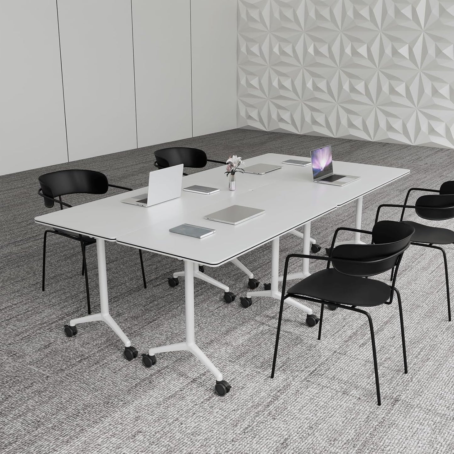 Conference Table,Folding Conference Room Tables Portable Rolling Conference Training Table with Silent Wheels,Mobile Meetings Flip Top Tables for Offices Classrooms Meeting Room (4Pack 47.2in)