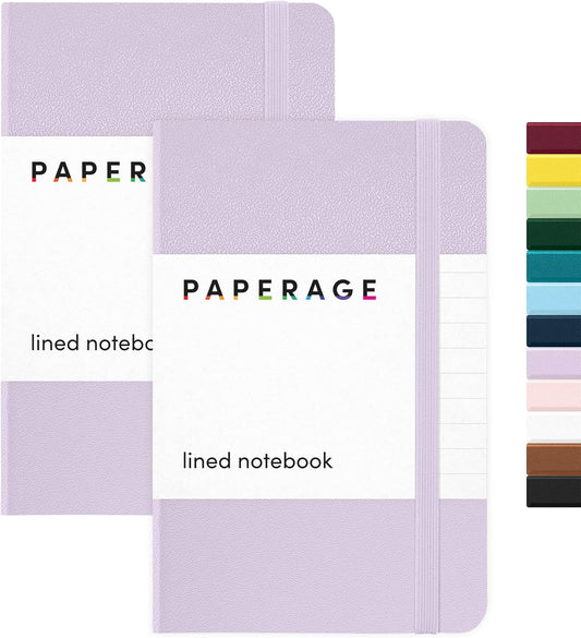PAPERAGE Lined Pocket Journal Notebook, 2 Pack, (Lavender), 160 Pages, Small Notebook, 3.6 inches x 5.6 inches - 100 GSM Thick Paper, Hardcover