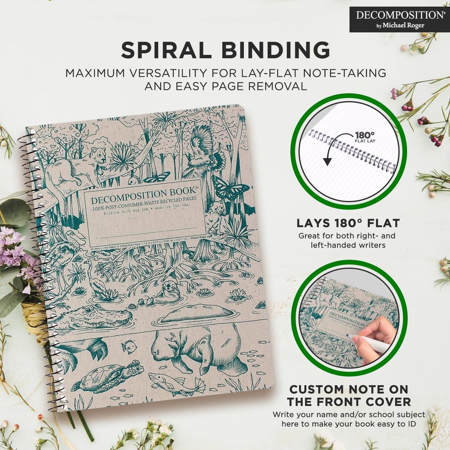Decomposition Everglades College Ruled Spiral Notebook - 9.75 x 7.5 Journal with 160 Lined Pages - 100% Recycled Paper - Notebooks for School Supplies, Home & Office - Made in USA