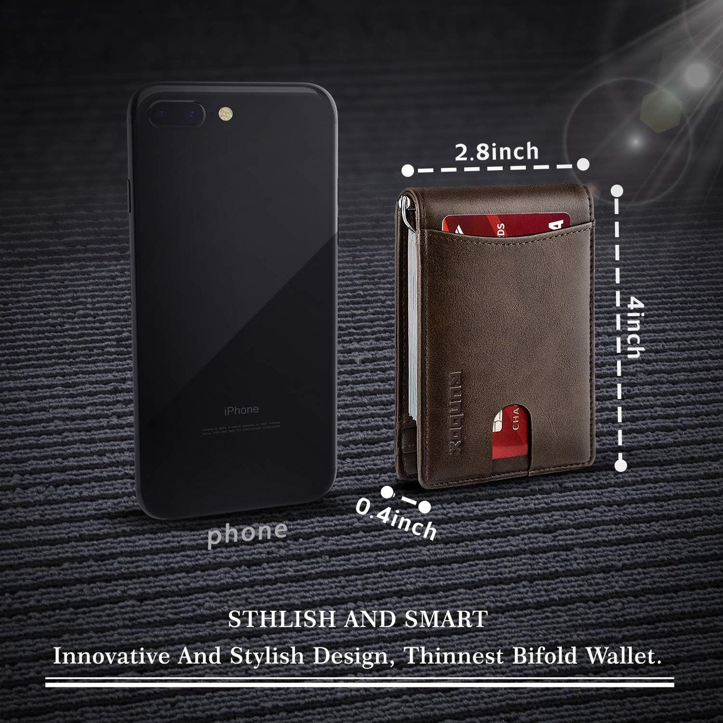 Slim Wallet for Men Genuine Leather RFID Blocking Bifold Minimalist Front Pocket Mens Wallet with Money Clip Thin Gift Box