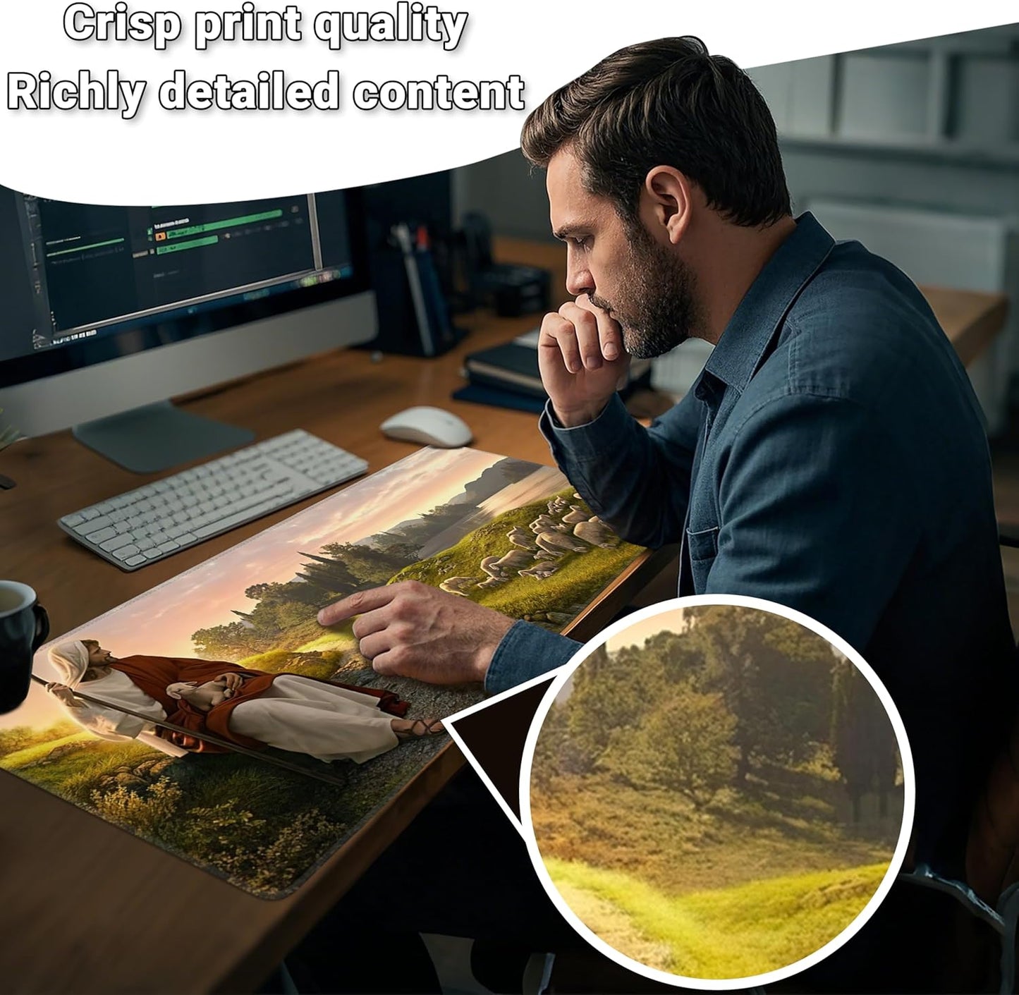 Mouse Pad with Jesus Christ Shepherd – Religious God Desk Pad – Portable Computer Mousepad – Gaming, Office, Waterproof, Non-Slip, Stitched Edges 31.5 x 11.8inches x 3mm