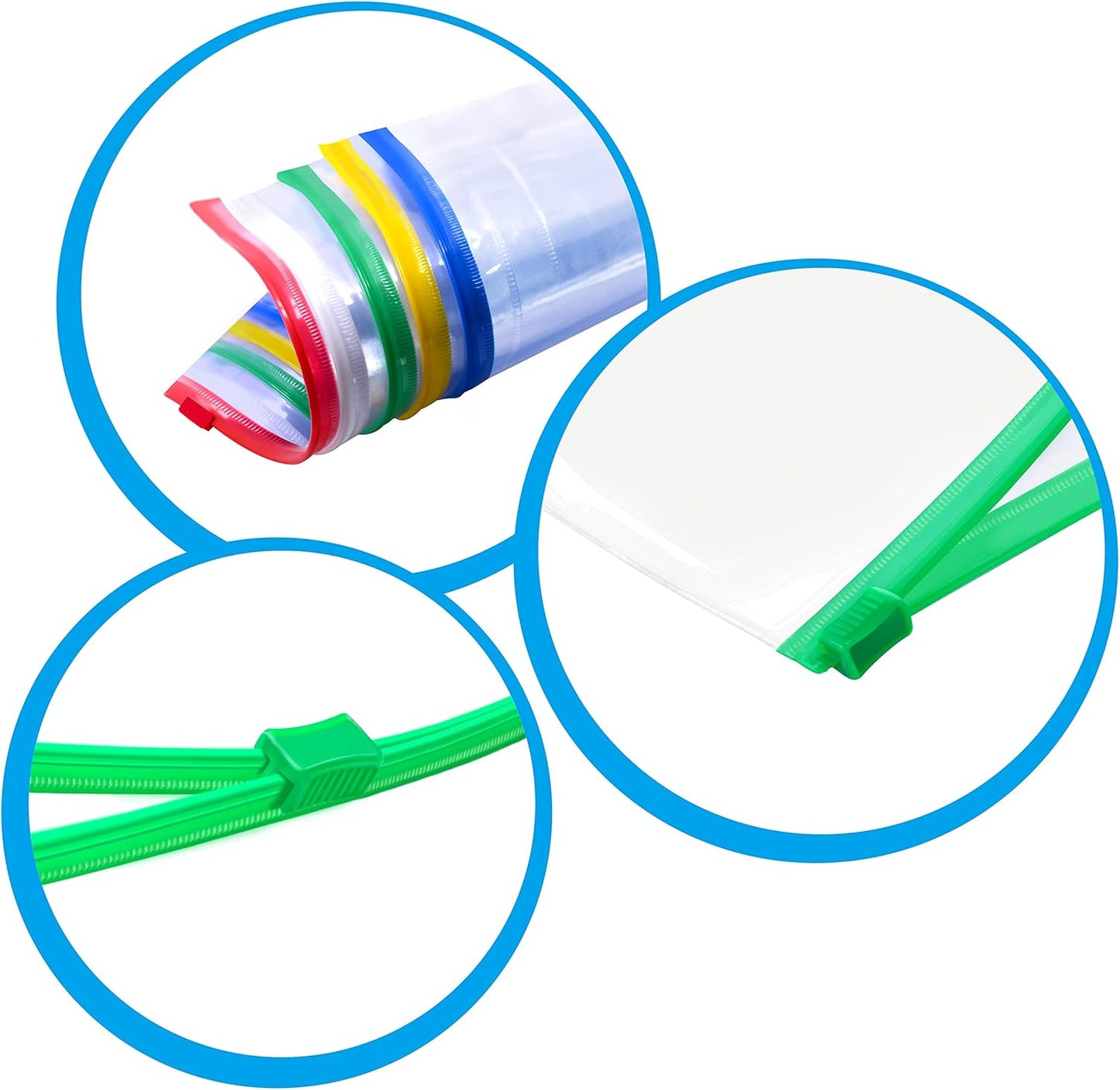 26 Clear Zip Envelope File Bill Document Bag Pocket Pencil Case with Tag Pocket, 5 Assorted Colors, 9.1” x 4.7”fit A6 Sheets