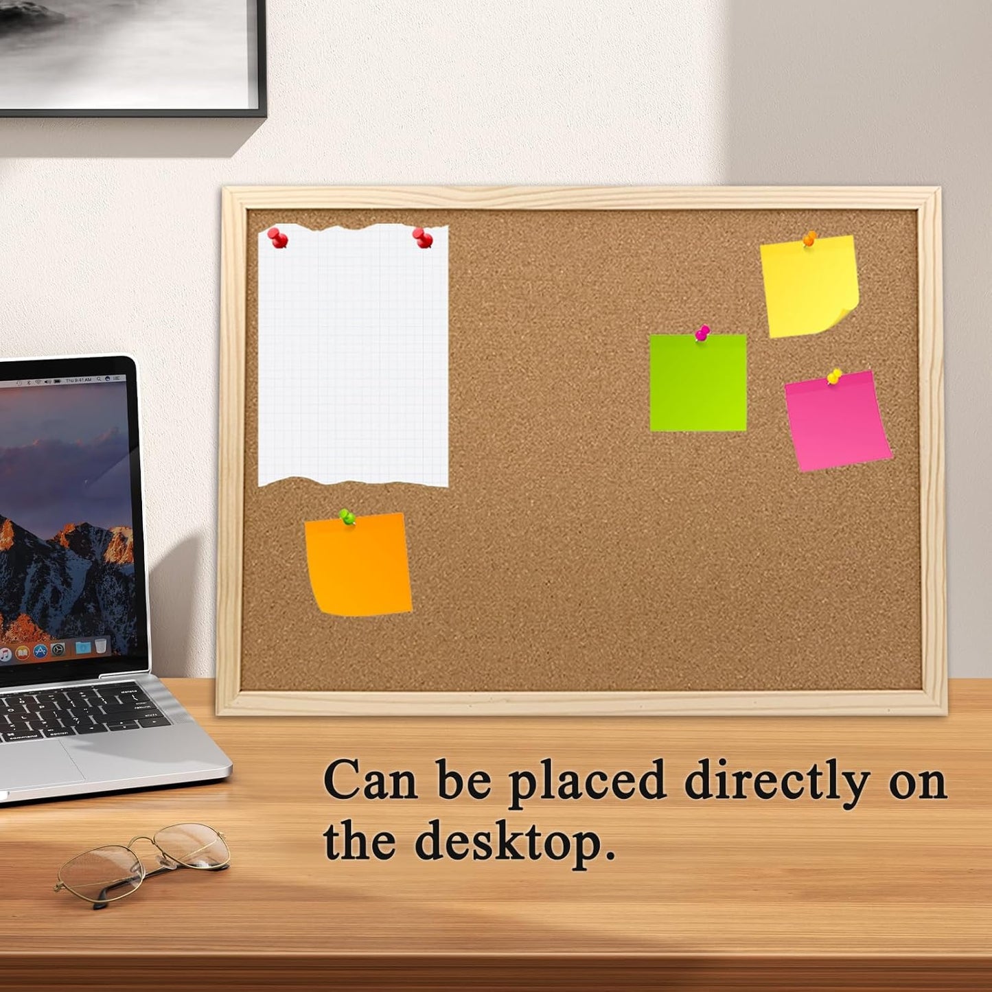 GDMINLO Cork Board Bulletin Board, 15.7"X 11.81" pin Boards for Walls, Oak Wood Finish Frame, Wall Mounted Cork Board for Office Home and School(Pins, Eye Bolts, gaskets, Screws)