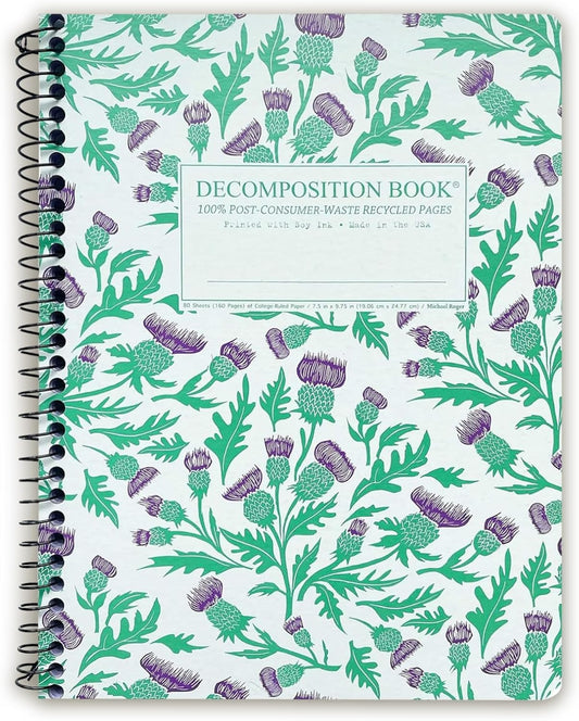 Decomposition Thistles College Ruled Spiral Notebook - 9.75 x 7.5 Journal with 160 Lined Pages - 100% Recycled Paper - Cute Notebooks for School Supplies, Home & Office - Made in USA