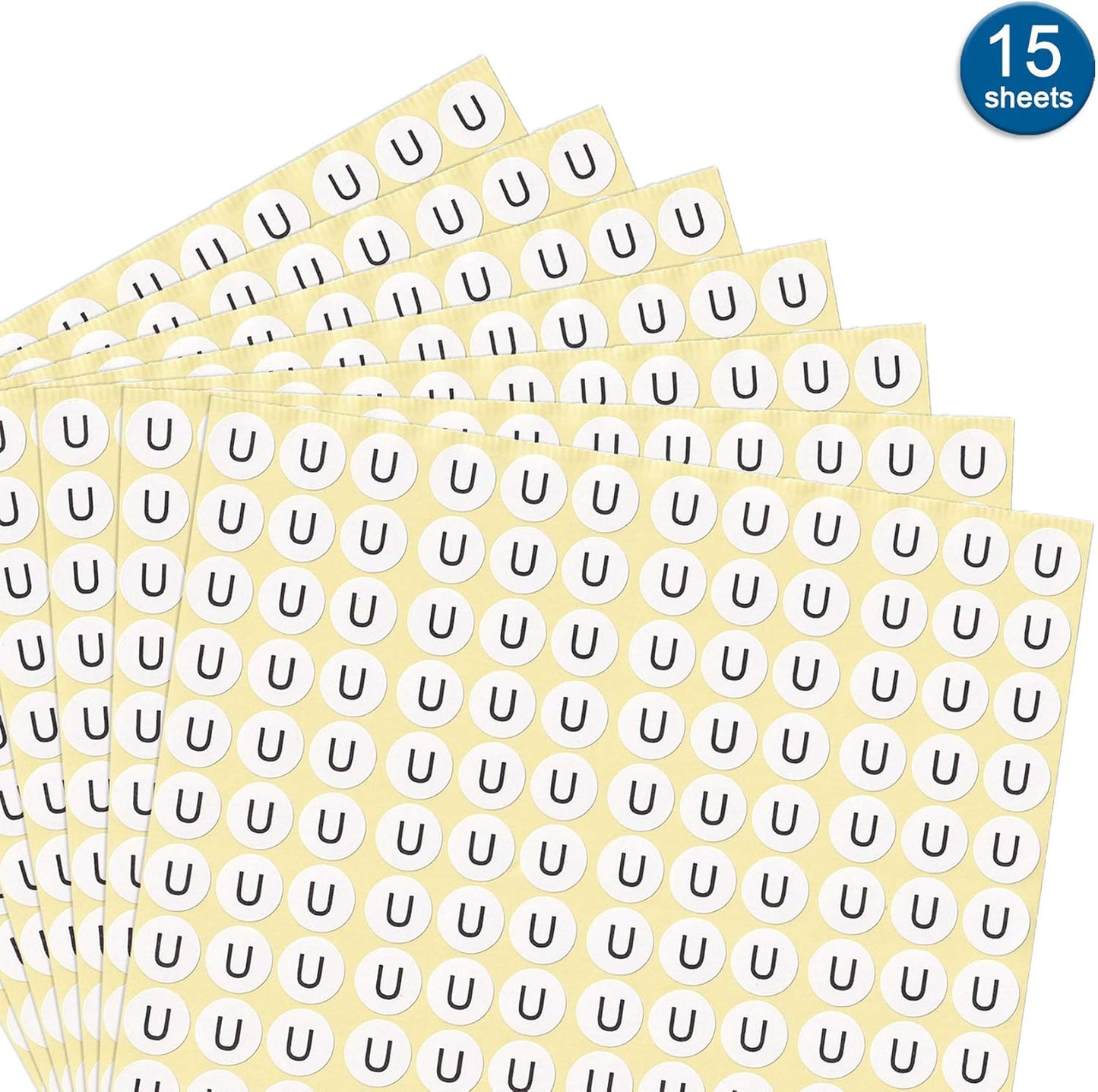 dealzEpic - Alphabet Stickers of The Letter U - Small Round Paper Self-Adhesive Peel and Stick Letter Labels - Set of 15 Sheets